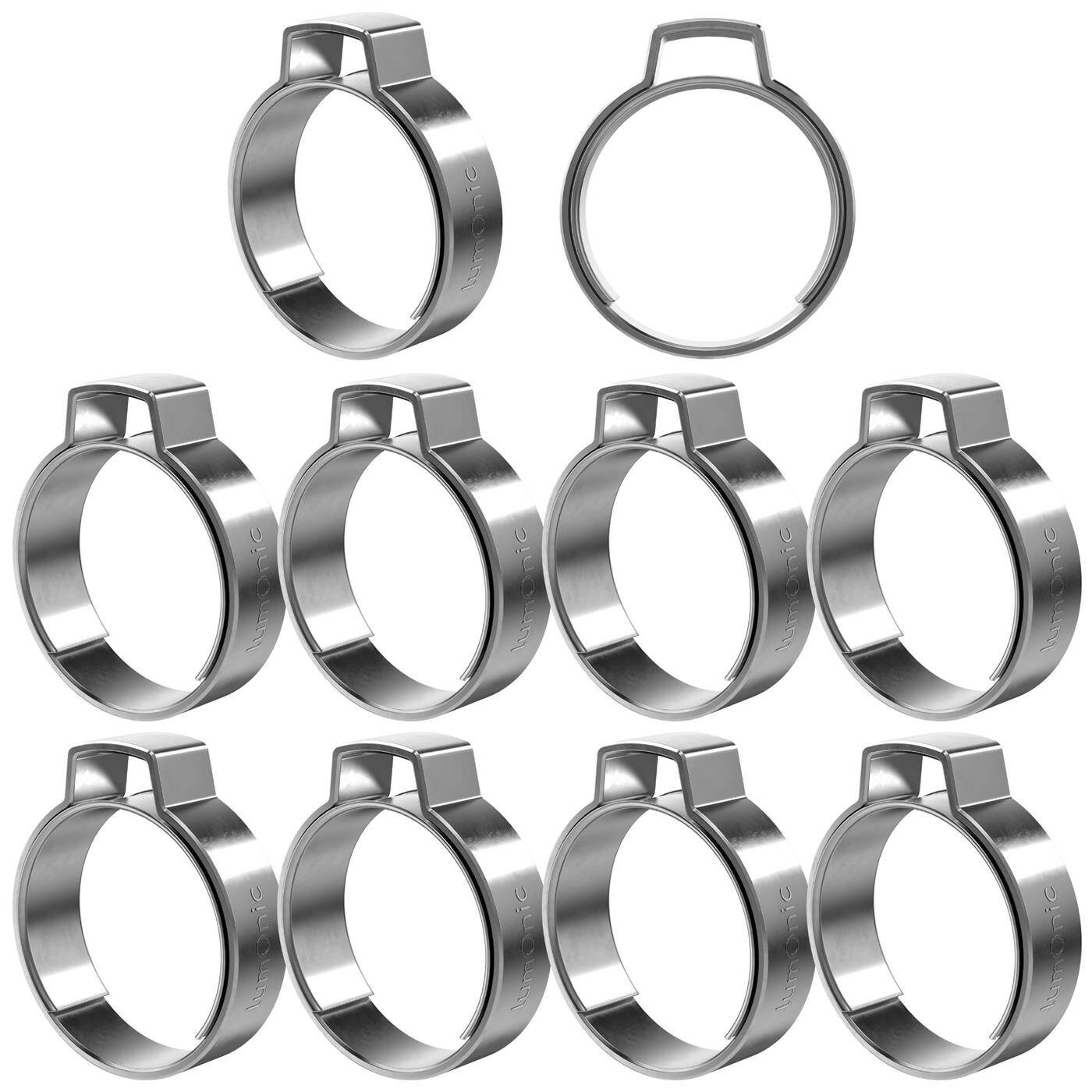 Lumonic I 10x 1-ear clip 19,4-22,6mm I V2A Stainless steel I Single ear clip I Hose clamp I for Compressed air, Pipe systems, Garden, CAR