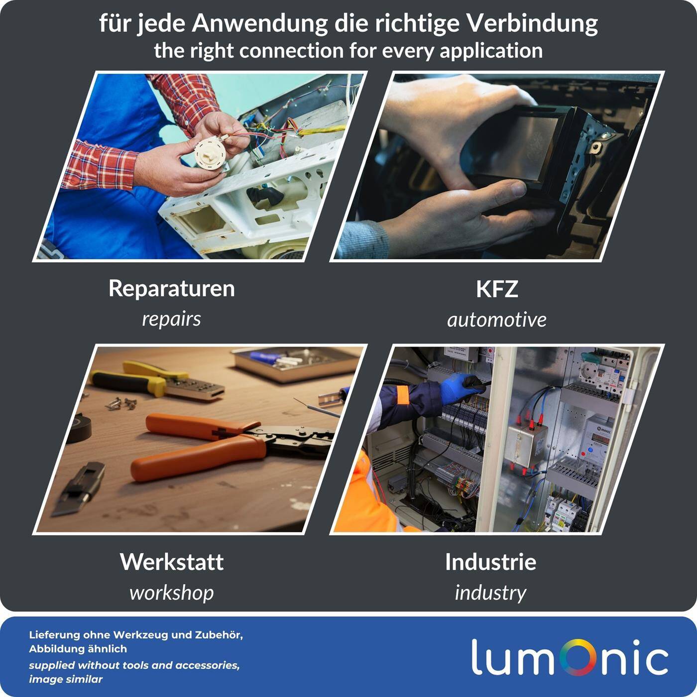 Lumonic 25x Flachstecker 0,5-1,5mm²  | für Flachsteckhülse 0,8 x 4,8mm | teilisoliert | Kabelverbinder ohne Löten | Messing verzinnt | KFZ, Maschinenbau