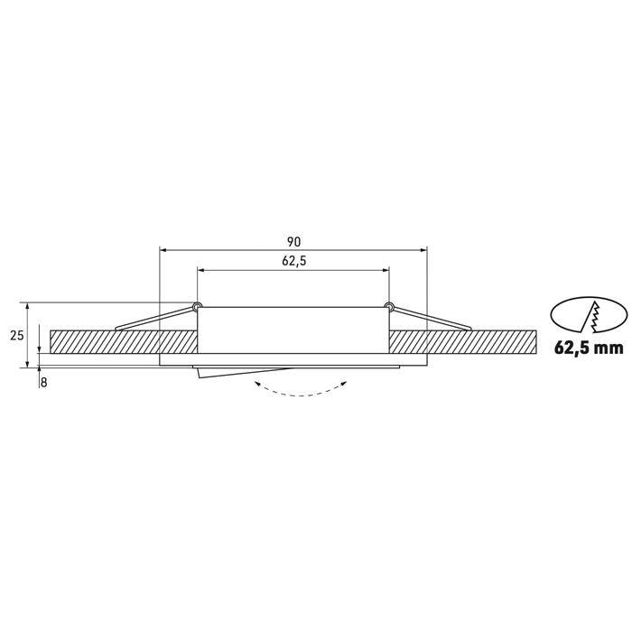 LED Einbaurahmen Rund 90x25mm Schwarz Glas 8mm Schwenkbar Spot GU10 MR16
