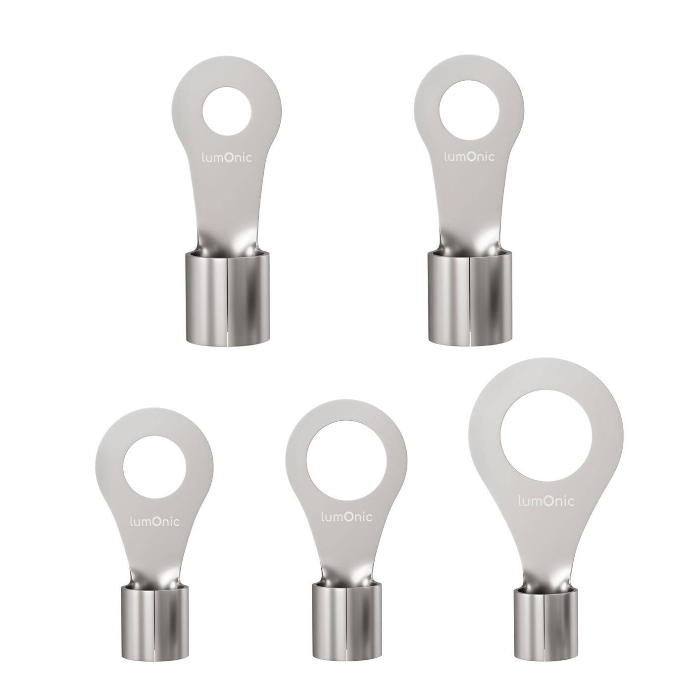 Lumonic 25x Ringkabelschuh 10,0-16,0mm² blank | M5 | Kupfer verzinnt | sichere Kabelverbindung ohne Löten | Crimp-Kabelschuh unisoliert | KFZ, Maschinenbau, Wohnmobil, Batterie