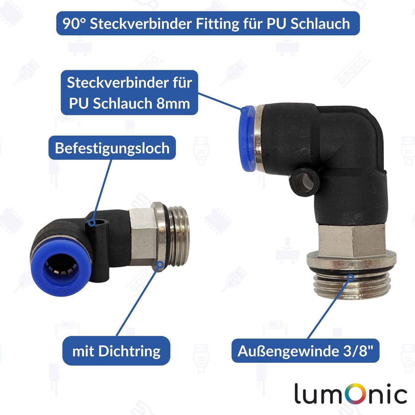 PU Schlauch 90° Steckverbinder Fitting mit Außengewinde 8mm*3/8Zoll Winkel-Verbinder L-Steckverbinder pneumatischer Steckverbinder Fitting Druckluft & Automatisierung