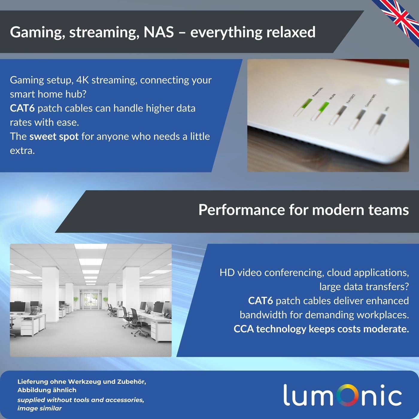 Lumonic LAN Network cable 100m | LAN Cable CAT6 F/UTP | Patch Cable  4x 2x AWG26/7 (stranded) | 250MHz 10 Gbit/s Ethernet