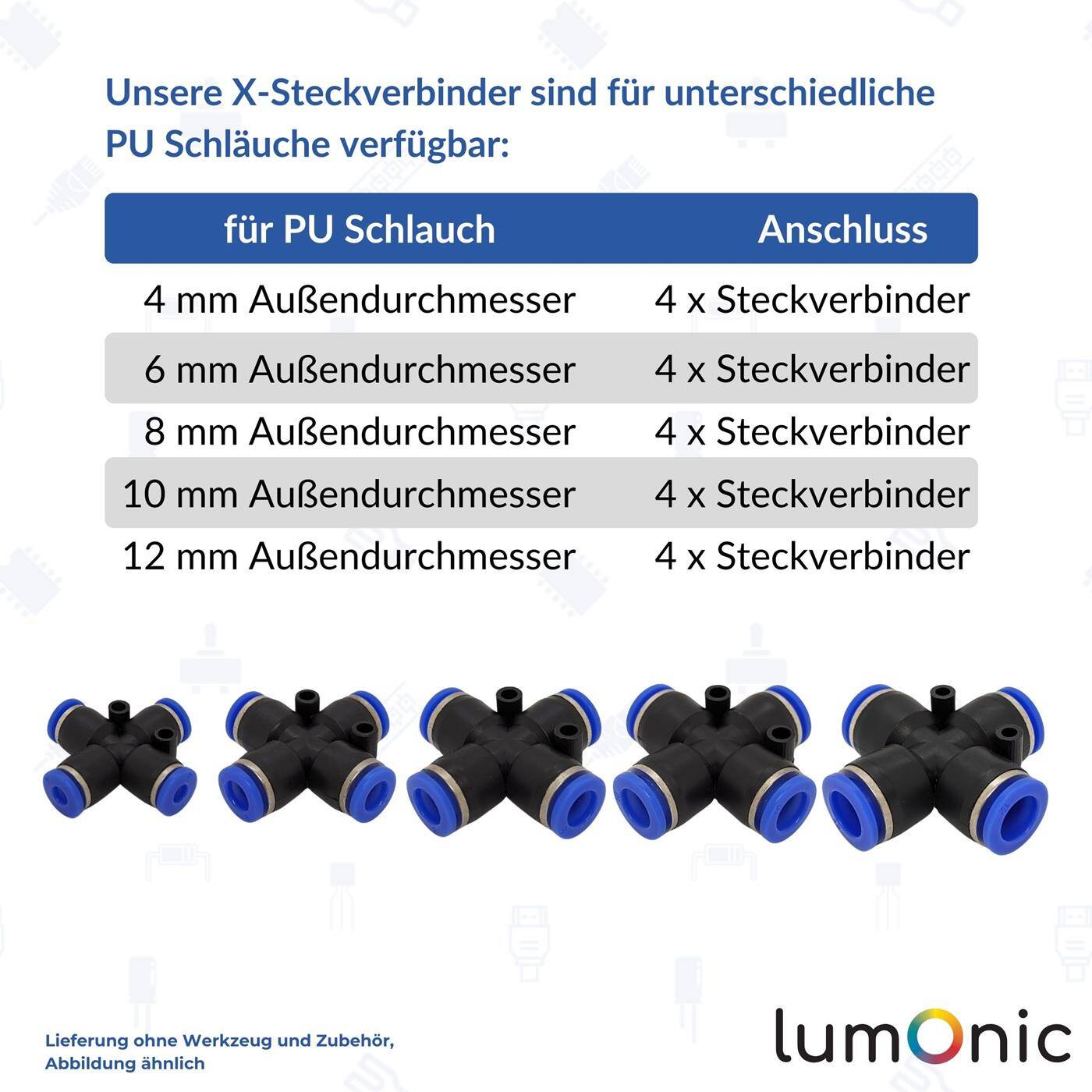 PU Schlauch X-Steckverbinder 12mm X-Stück Push-in pneumatischer Steckverbinder Kreuz-Verbinder Druckluft & Automatisierung
