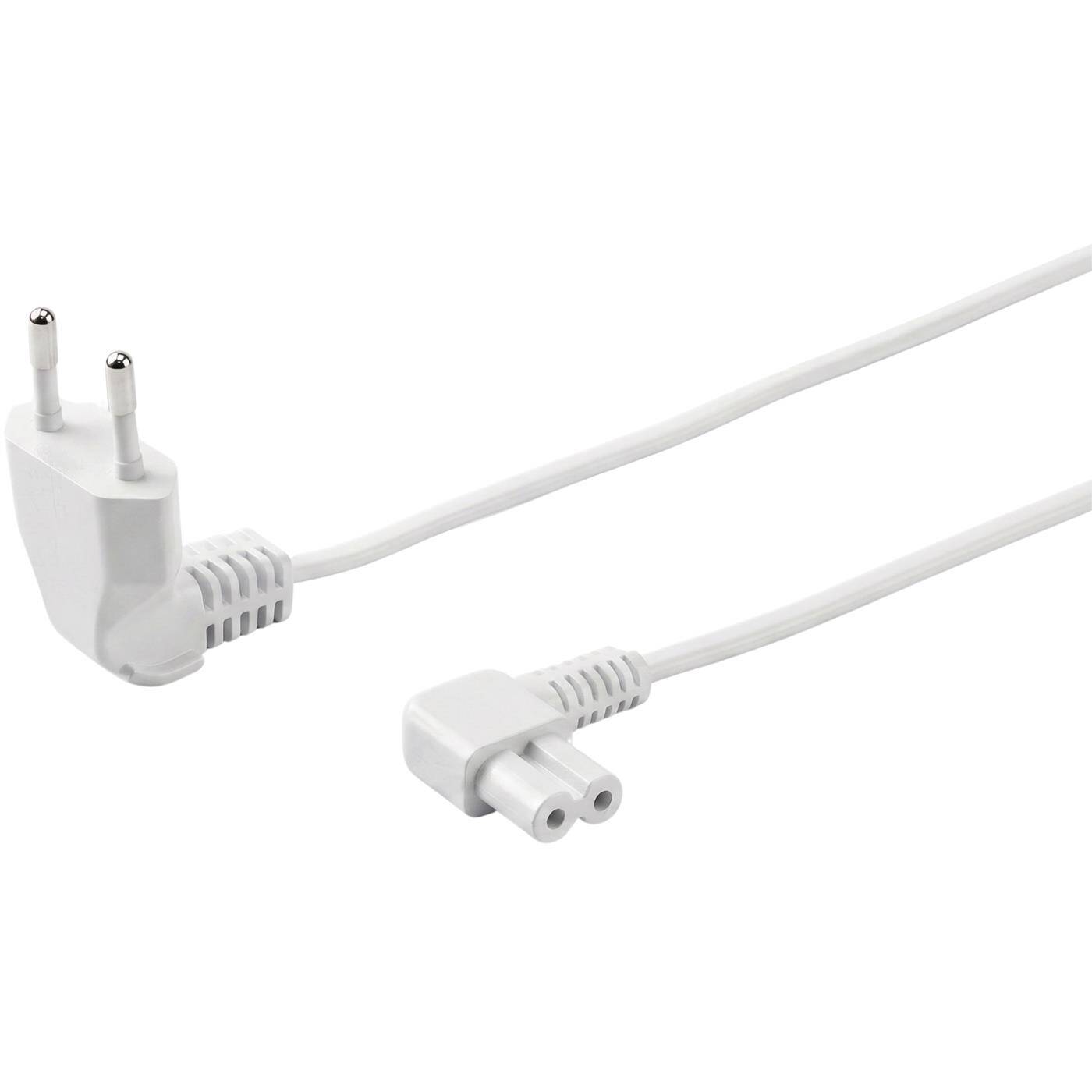 Lumonic Netzkabel Eurostecker 90° auf C7 90° Gewinkelt, Weiß 0,75 m, 230 V - Beidseitig gewinkelte Stecker, für enge Montagenischen, Knickschutz an beiden Enden, Euro auf C7-Kupplung