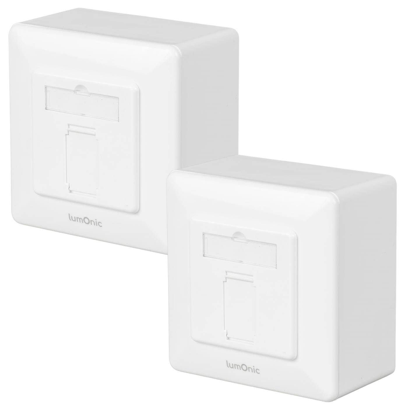 2er Set Netzwerkdose Aufputz CAT7, 1-Port RJ45, ohne Stemmen nachrüsten, LSA-Montage, T568A/B farbcodiert, ABS Kunststoffgehäuse, weiß, Ethernet-Dose bis zu 10 Gbit/s