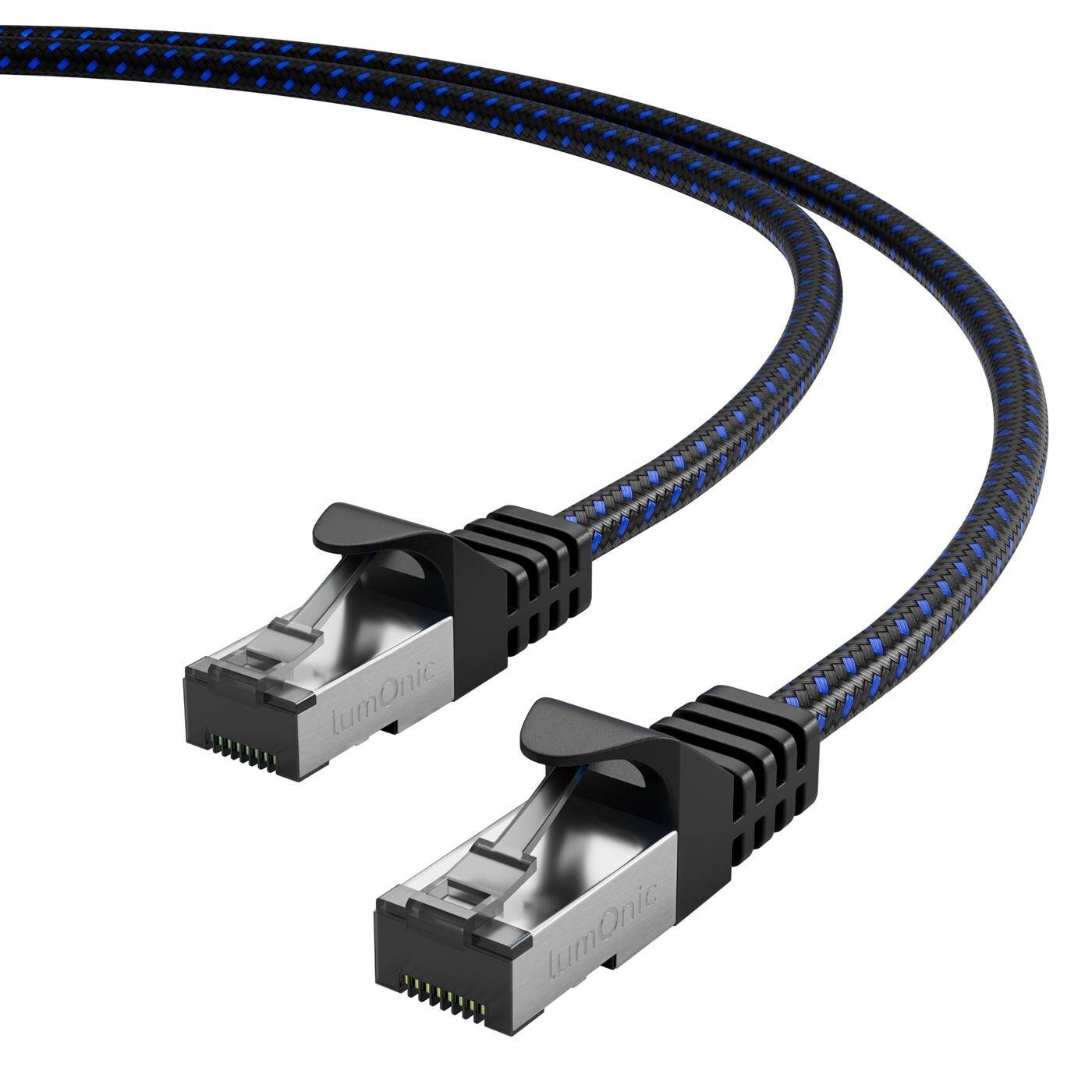 Lumonic CAT7 Patch Cable S/FTP 1m | RJ45 | Black Blue Premium nylon look | Ethernet LAN | Network cable