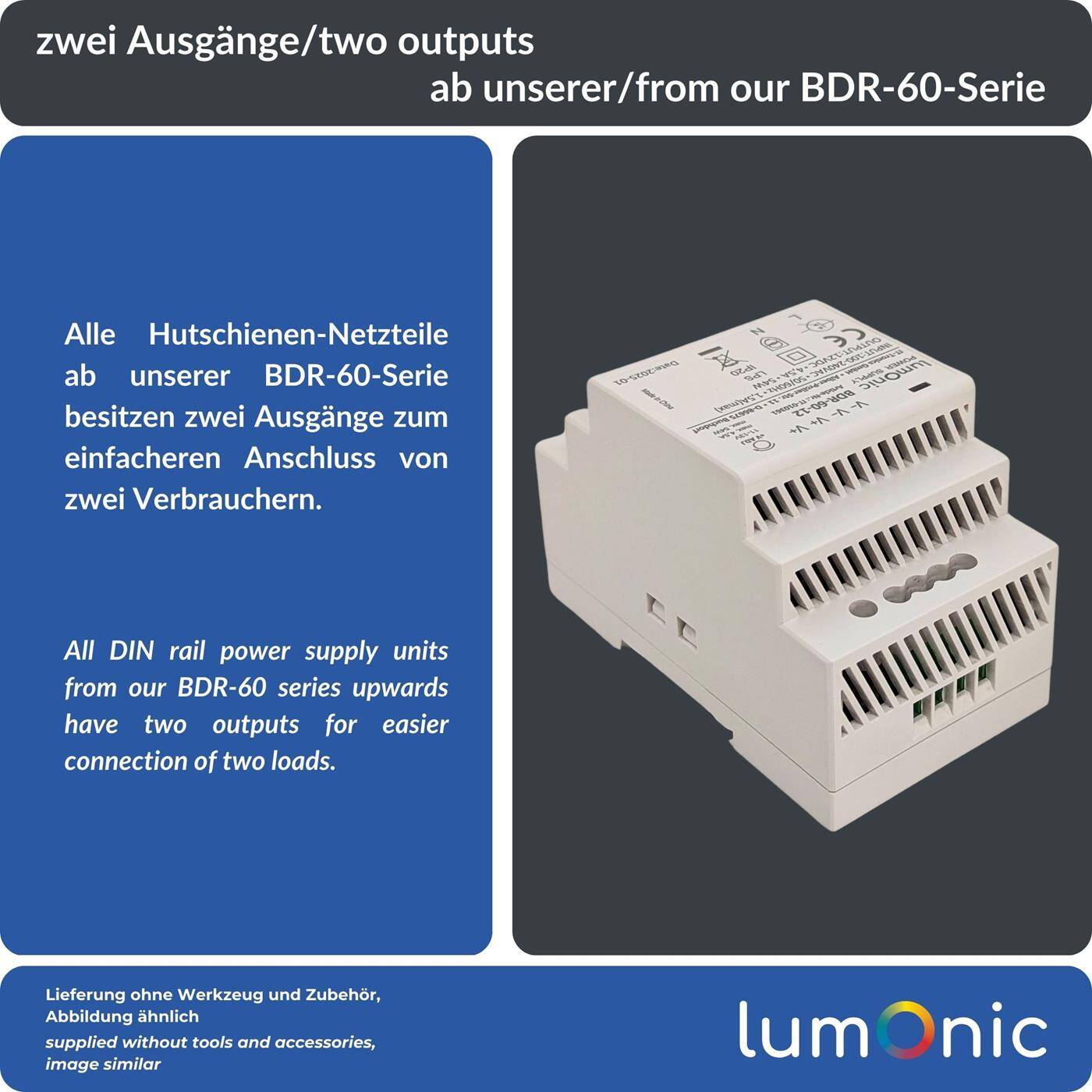 Lumonic I Netzteil Hutschiene BDR-60-12 I 12V / 54W I Input 100-240VAC I Überlastschutz & kurzschlussfest I DIN-Rail Schaltnetzteil I Schaltschrank & Verteilerkasten