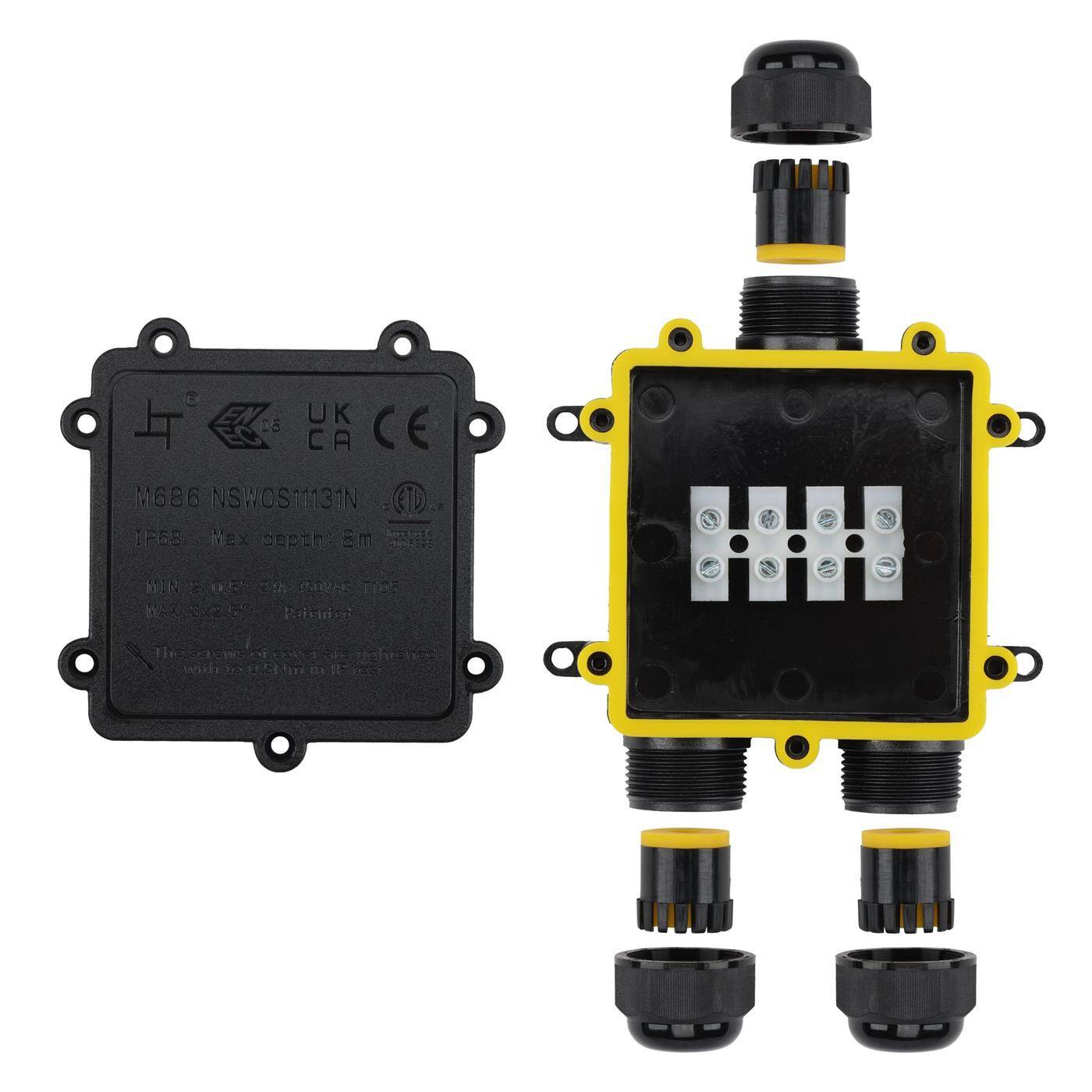 Lumonic 3-Wege Y Abzweigdose wasserdicht IP68 | schnelle, sichere Kabelverteilung | für Kabel 0,5-2,5mm² | UV-Beständig, -40°C bis+ 105°C | Verteilerdose für Outdoor, Garten, Erdkabel