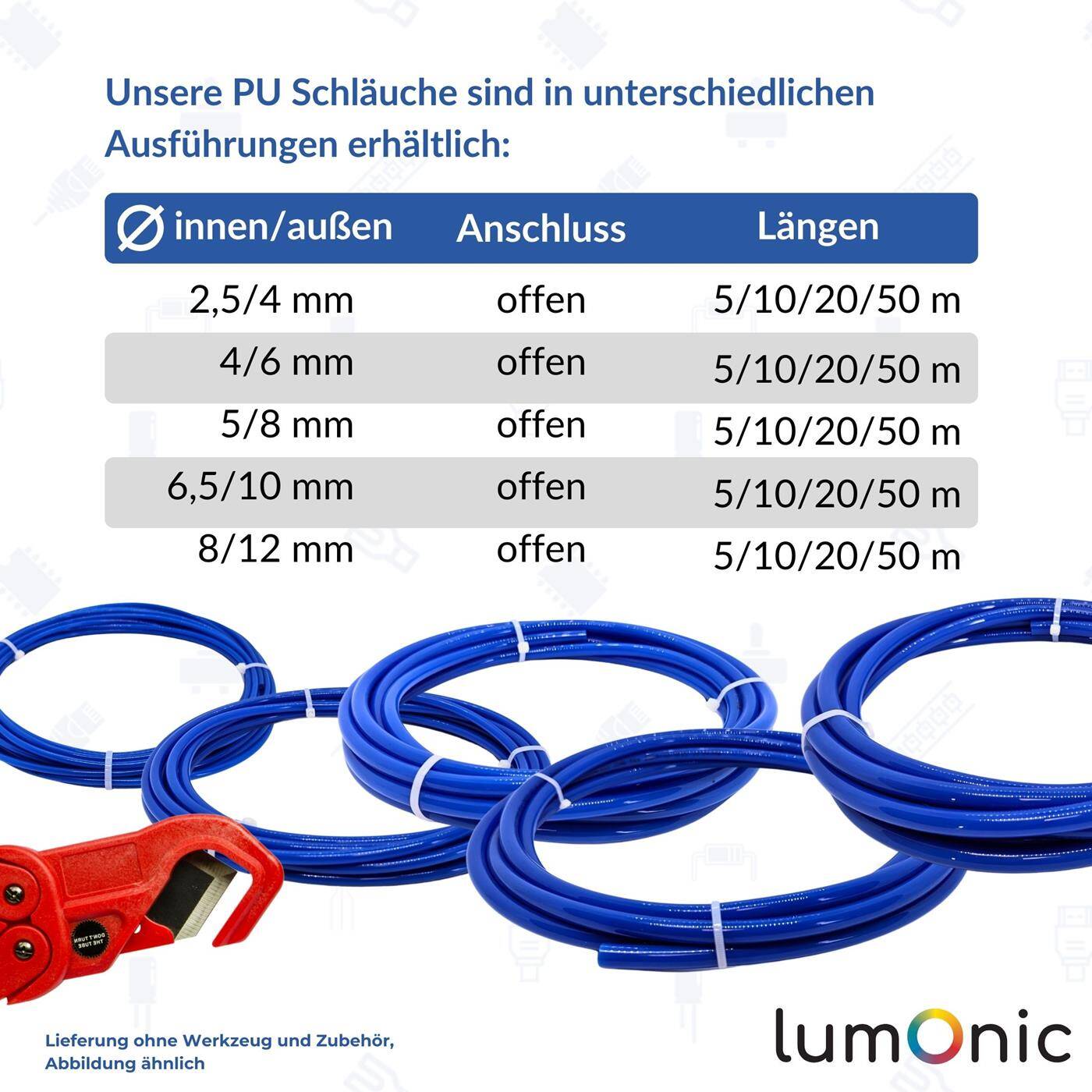 20m Compressed air hose PU 4/6mm Mechanical engineering Pneumatic systems Workshop PU hose Polyurethane flexible, abrasion-resistant 20m Compressed air hose PU 4/6mm Mechanical engineering Pneumatic systems Workshop PU hose Polyurethane flexible, abrasion-resistant