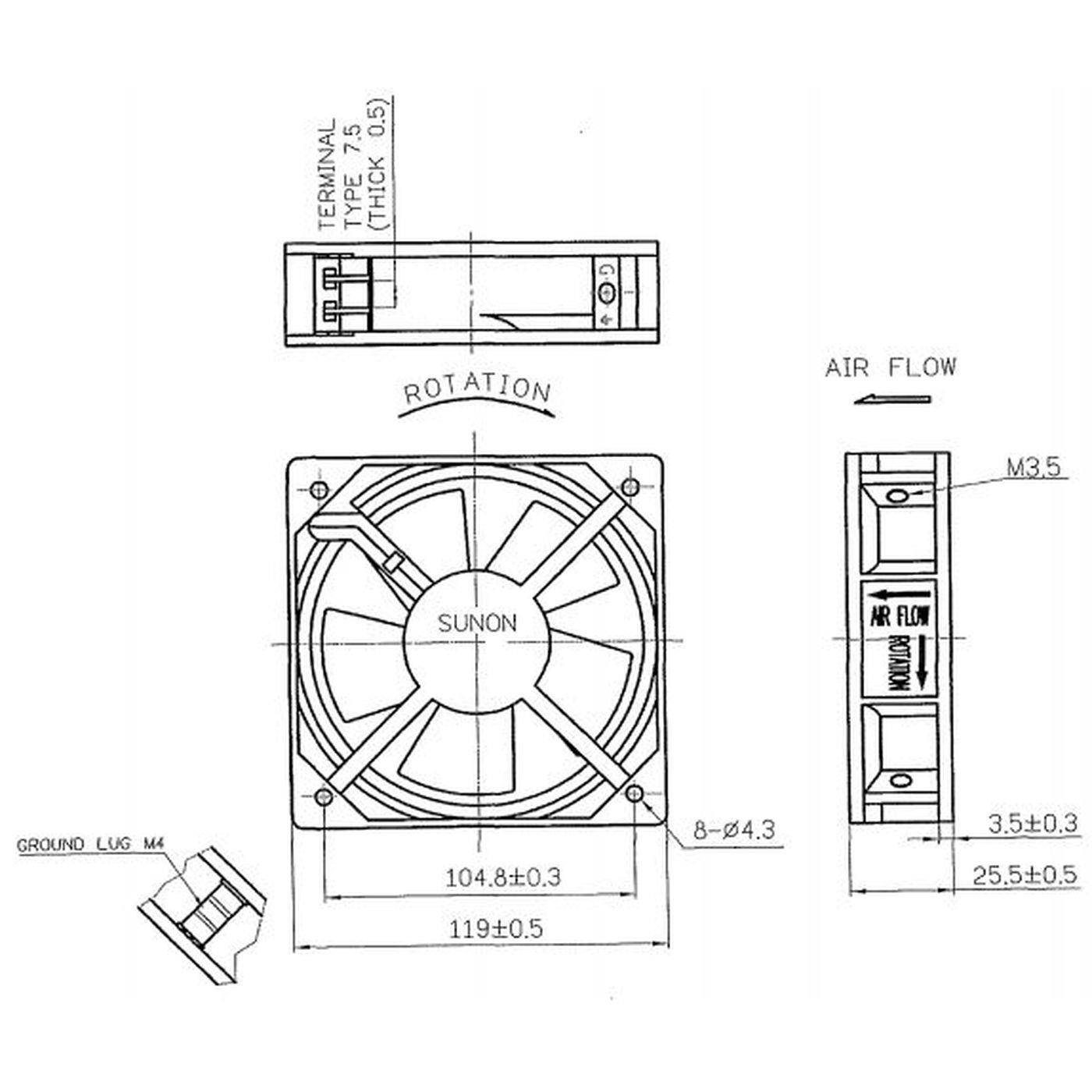 Lüfter 230V AC 19W 120x120x25mm 108,7m³/h 2000U/Min 108,7m³/h Sunon DP201AT2122HST