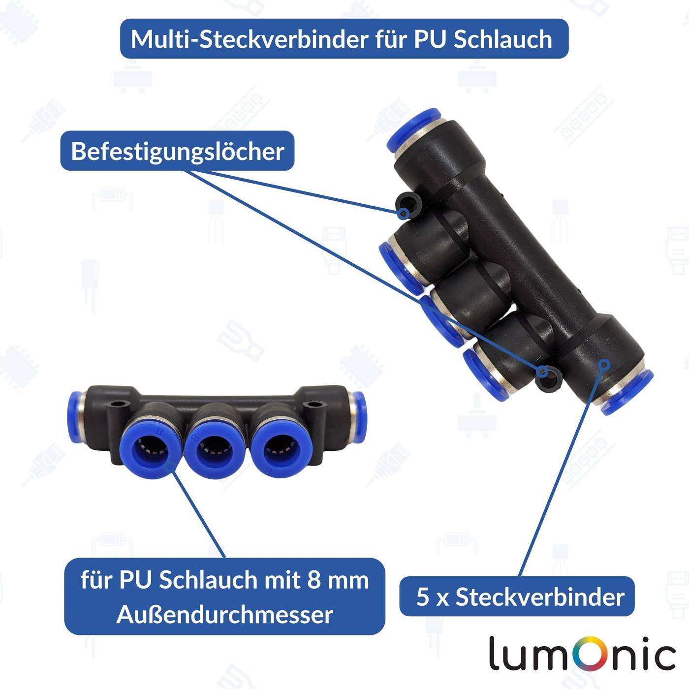 PU Schlauch Multi-Steckverbinder 8mm Multikupplung Push-in pneumatischer Steckverbinder Mehrfach-Verbinder Druckluft & Automatisierung