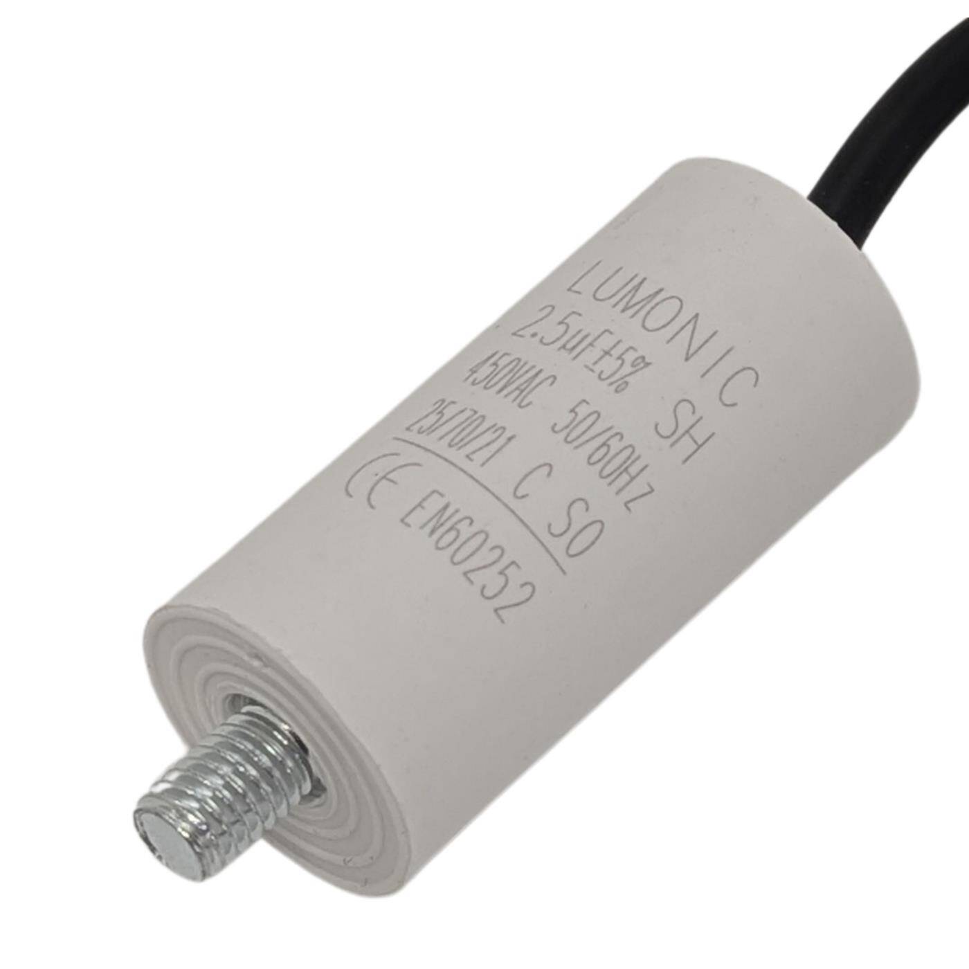 Anlaufkondensator 2,5µF 450V mit Kabel 25cm 26x55mm 2,5uF Motorkondensator mit Kunststoffgehäuse