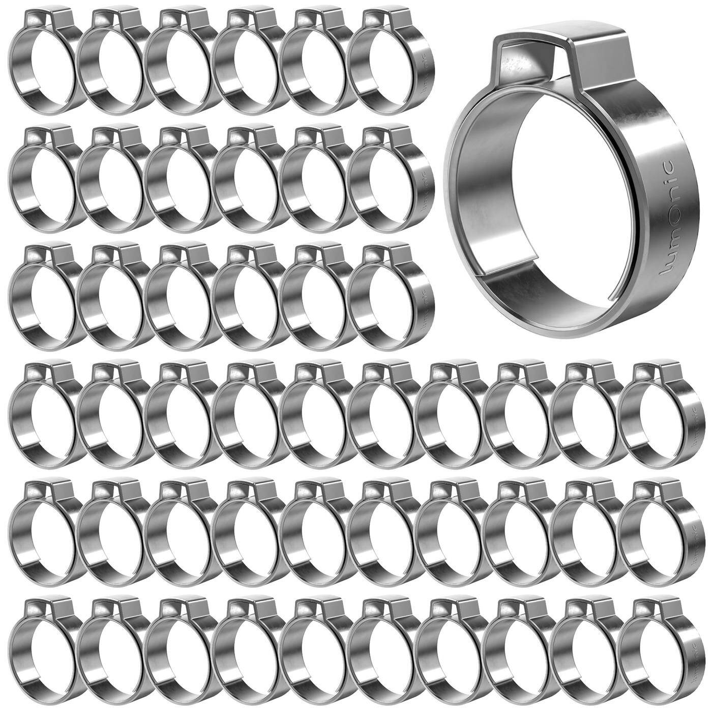 Lumonic I 50x 1-ear clip 16,6-19,8mm I V2A Stainless steel I Single ear clip I Hose clamp I for Compressed air, Pipe systems, Garden, CAR