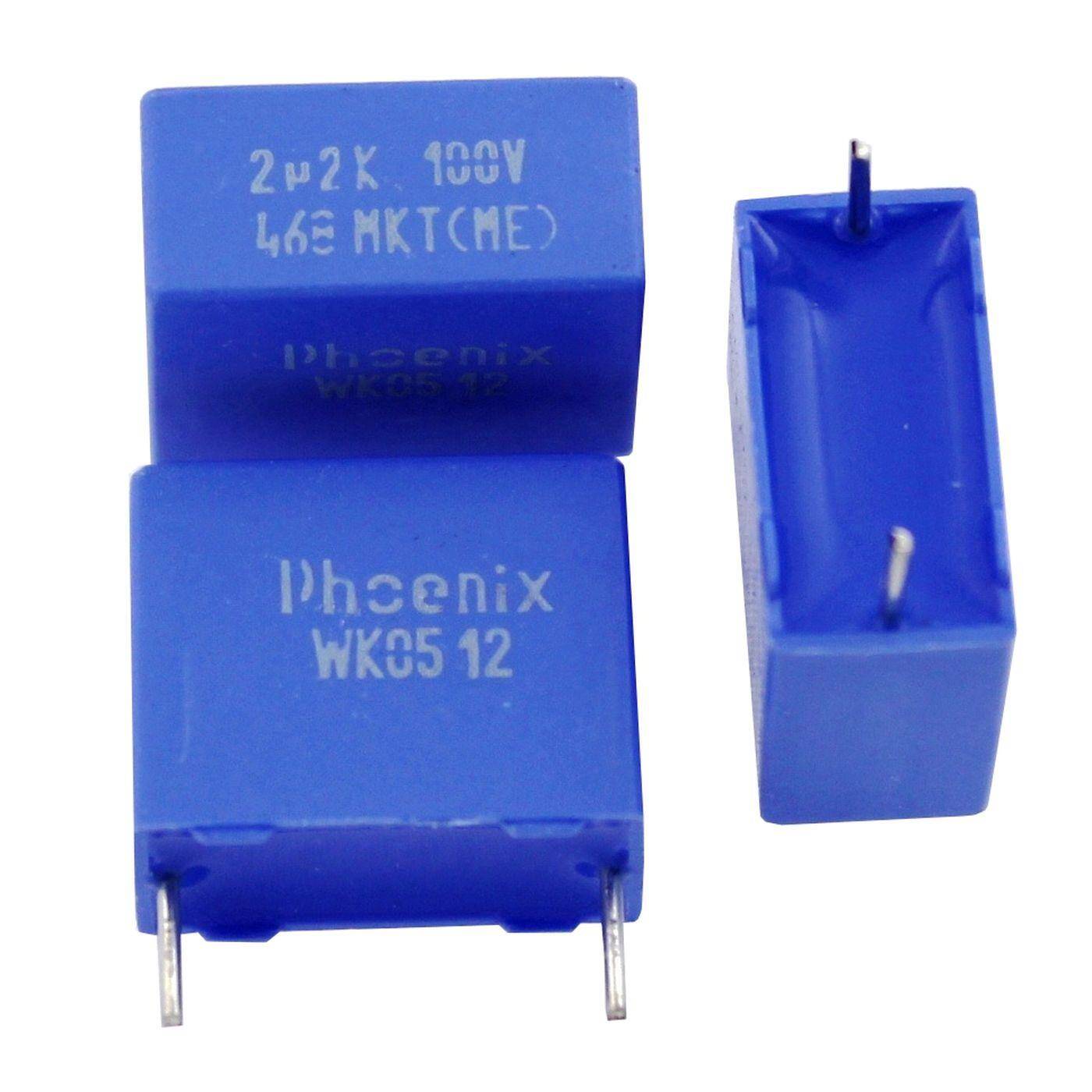 Phoenix MKT Folien Kondensator | 2,2µF 100V DC I 2-Pin Anschluss I 2-Pin I 2,2uF, 2200nF I Kondensator für Frequenzweichen von Lautsprechern oder zur Entstörung von elektrischen Geräten