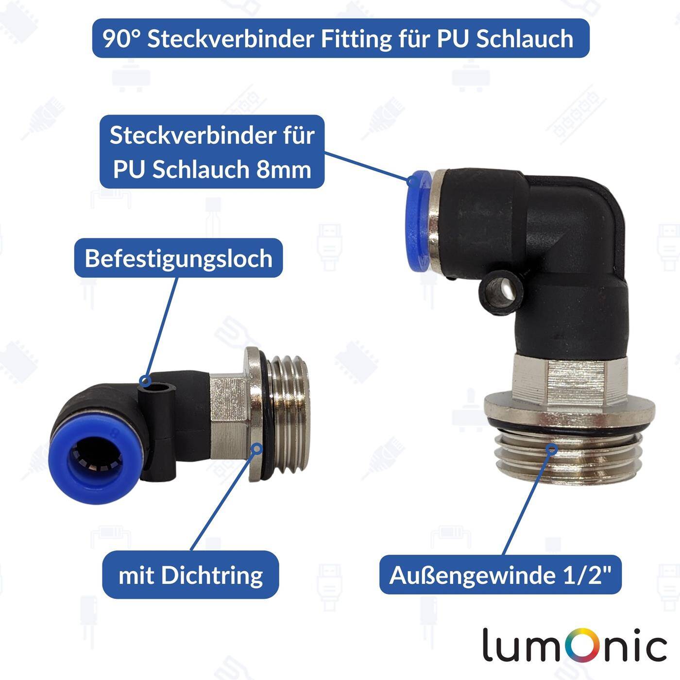 PU Schlauch 90° Steckverbinder Fitting mit Außengewinde 8mm*1/2Zoll Winkel-Verbinder L-Steckverbinder pneumatischer Steckverbinder Fitting Druckluft & Automatisierung