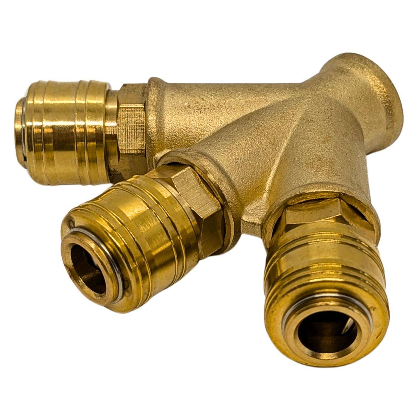Druckluftverteiler 3-fach mit Innengewinde 1/2" aus Messing Druckluft-Verteiler Druckluftweiche Schnellkupplung Mehrfachverteiler für Werkstätten, Betriebe und Heimwerker
