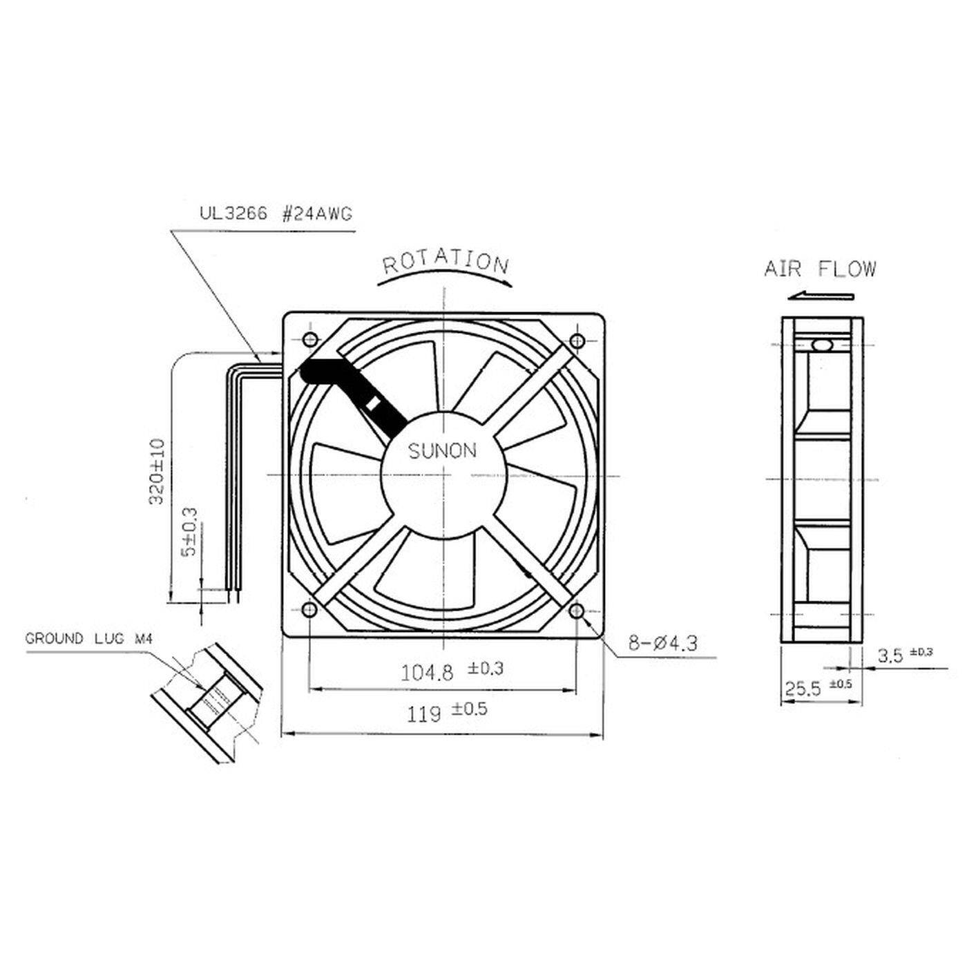Lüfter 230V AC 18W 120x120x25mm 112,1m³/h 2150U/Min 112,1m³/h Sunon DP201AT2122HBL