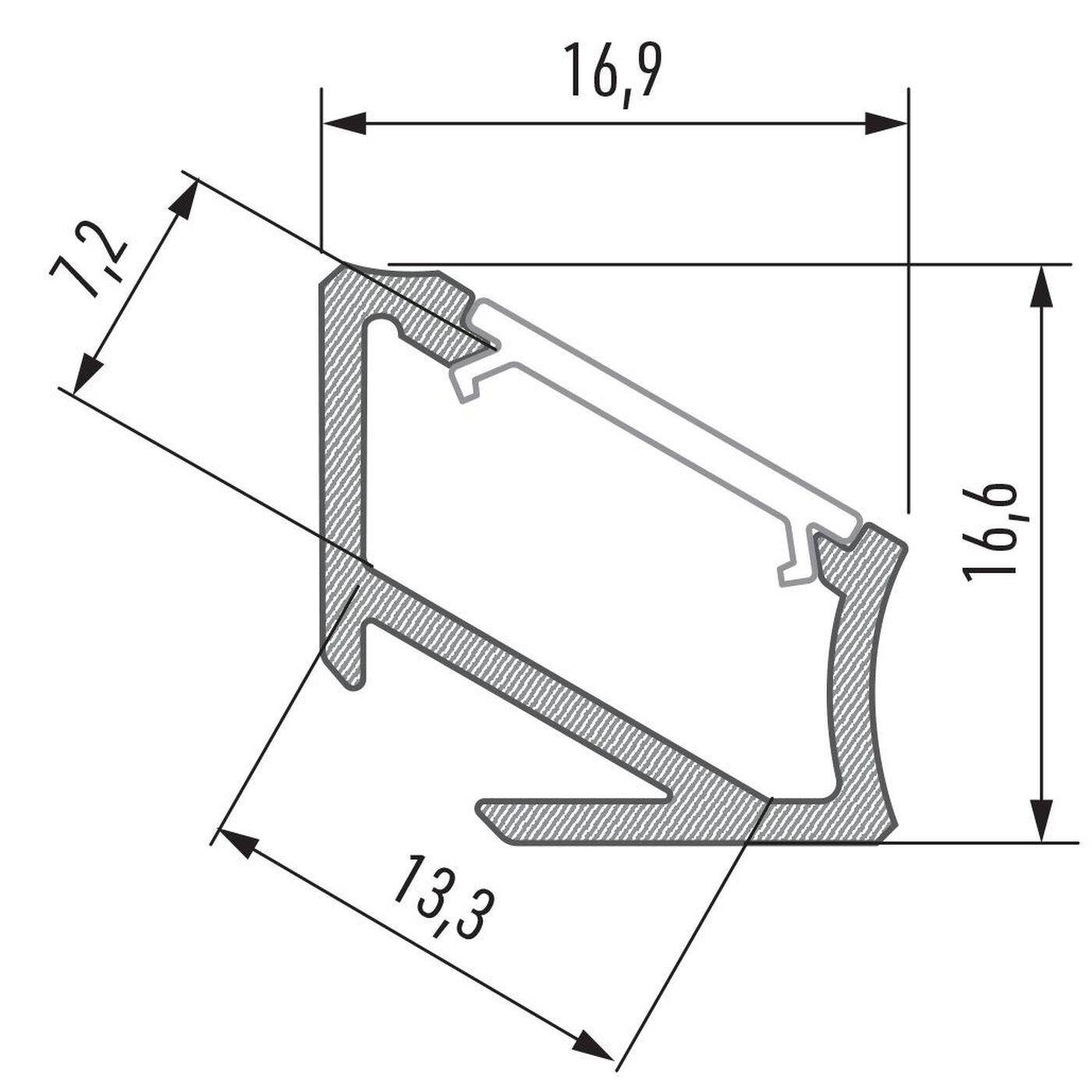 1m LED profile H Silver 17x17mm Aluminium 30° 60° Corner profile for 12mm LED strips