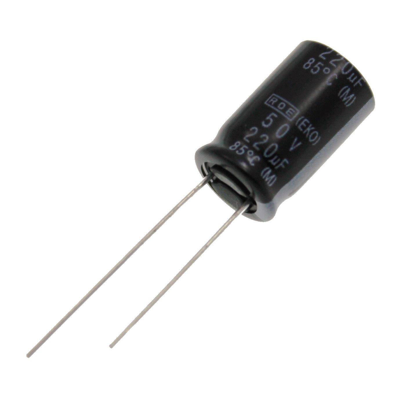 Elko Kondensator Radial 220µF 50V | Elektrolytkondensator bis zu einer Temperatur von 85°C | 10x16mm | 220uF EKO00DD322H00K Vishay