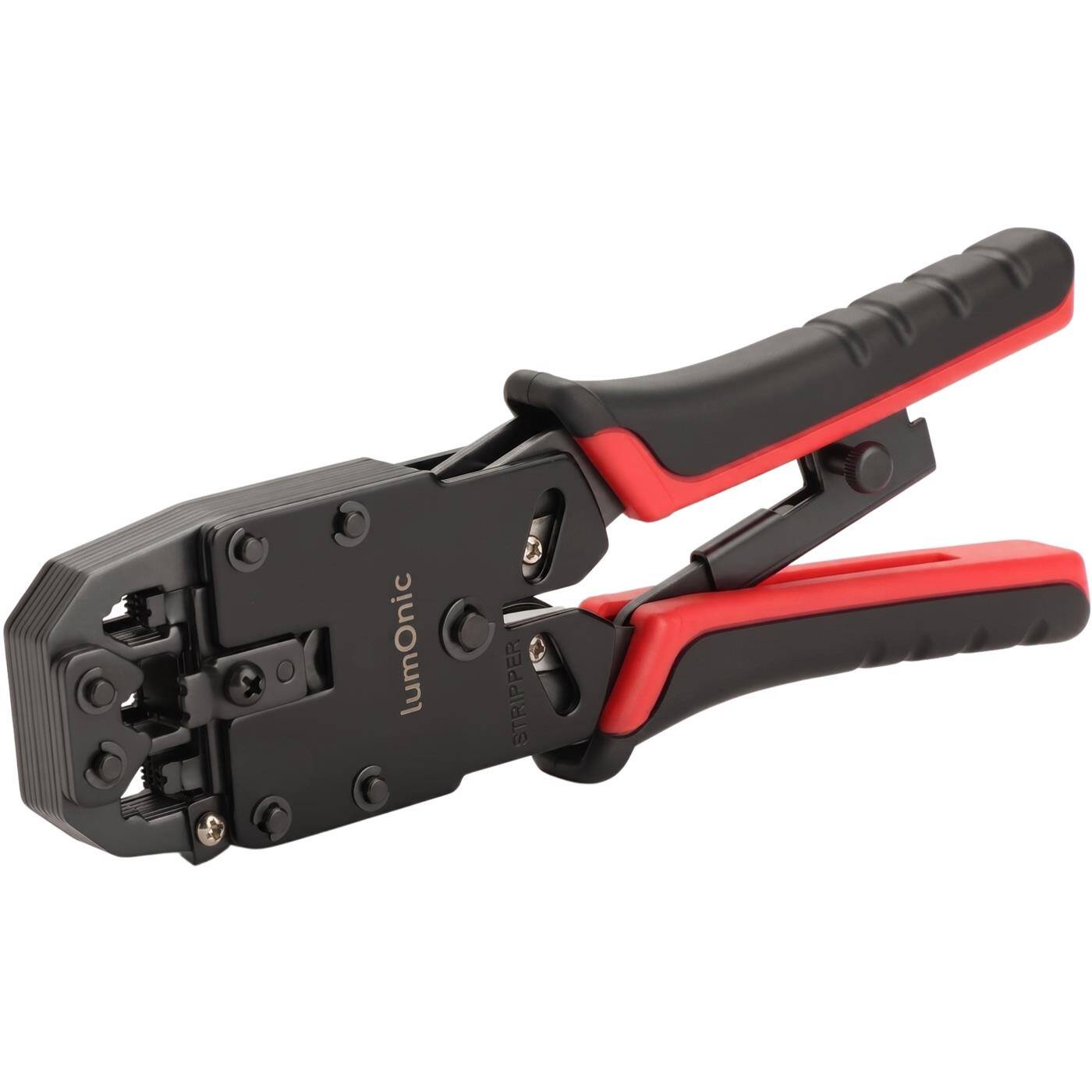Lumonic Ratchet Crimping Pliers for RJ45, RJ11, and RJ12 - Ratchet mechanism, metal body, RJ45, RJ11, and RJ12, for all CAT classes, network and telephone