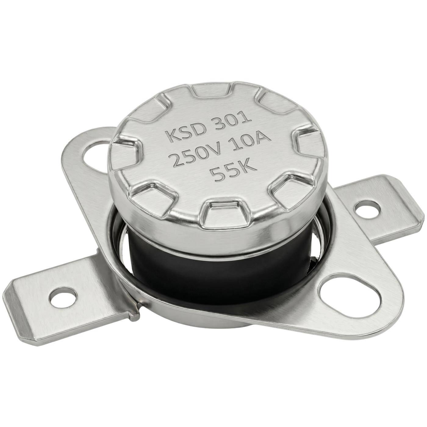 Lumonic KSD301 Temperaturschalter rund | 55°C ± 5°C | Schließer NO | max. 250V AC/10A | Flachstecker | Ø15×12mm | Thermoschalter, Bimetall | Kaffeemaschinen, Bügeleisen, Backöfen, Heizungen