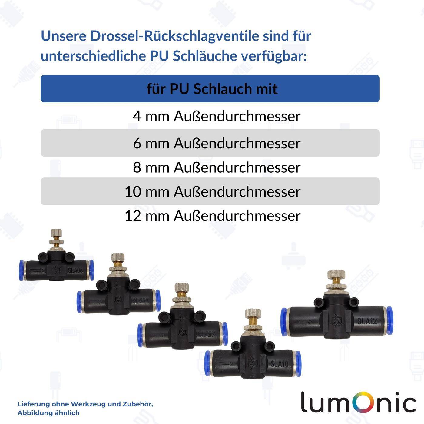 PU Schlauch Drossel-Rückschlagventil mit Steckverbinder 4mm pneumatisches Drosselrückschlagventil Drosselventil Druckluft & Automatisierung