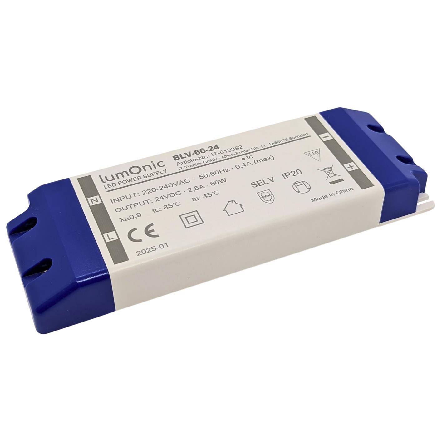 Lumonic I LED transformer BLV-60-24 I 24V 60W I Input 220-230VAC I flicker-free I Overload protection I LED power supply unit I for LED lighting