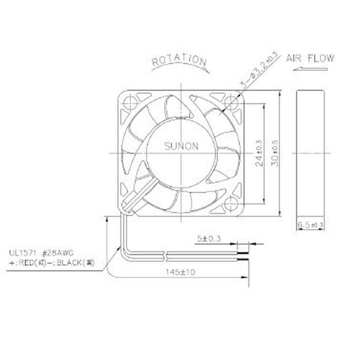 Fan 5V DC 0,56W 30x30x6mm 8,3m³/h 9100U/Min 8,3m³/h Sunon MF30060V11000UA99
