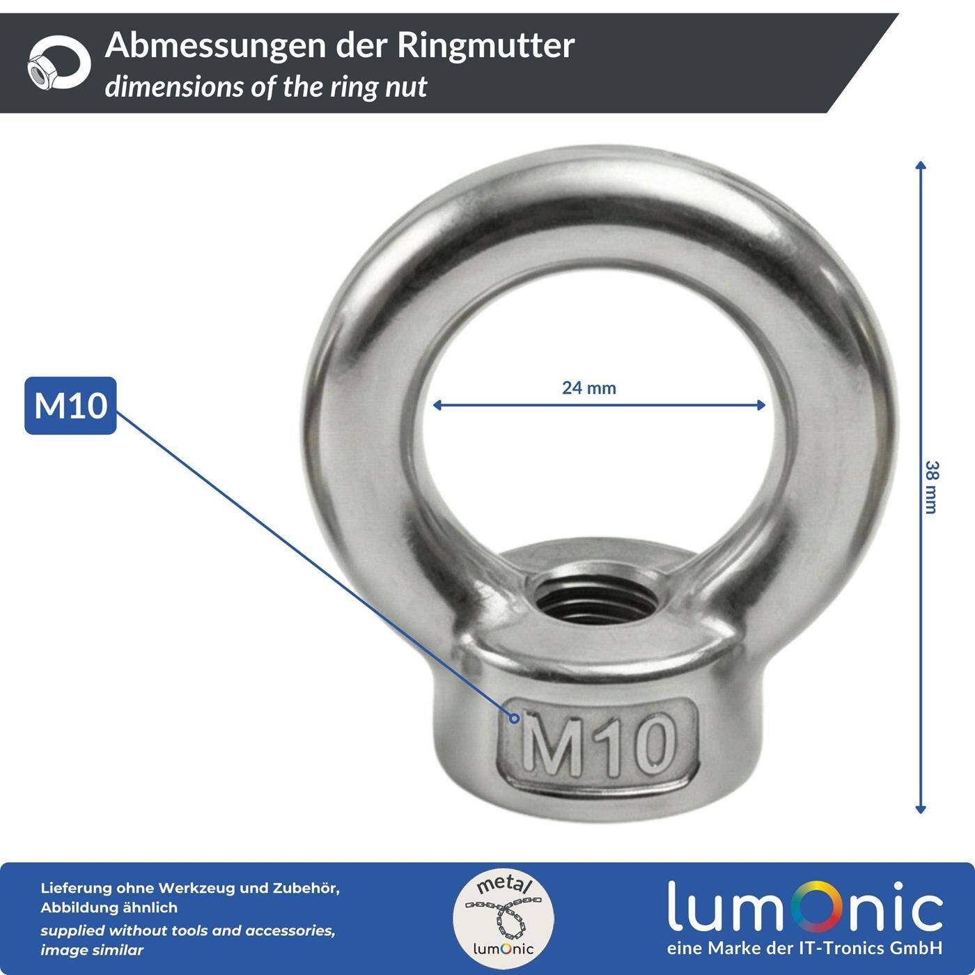 Ring nut V2A stainless steel M12  Eyelet nut for hammock awning pavilion chains