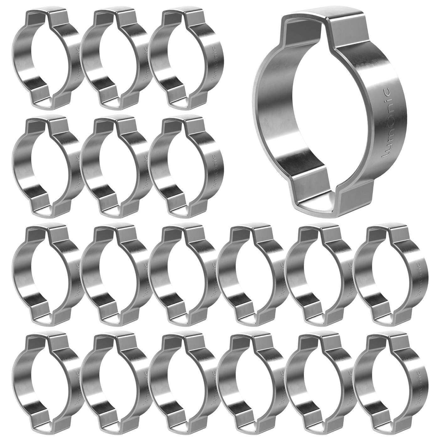 20x 2-Ohr-Schelle 20-23mm V2A Edelstahl Zweiohrschelle Schlauchschelle für Druckluft, Rohrsysteme, Garten, KFZ