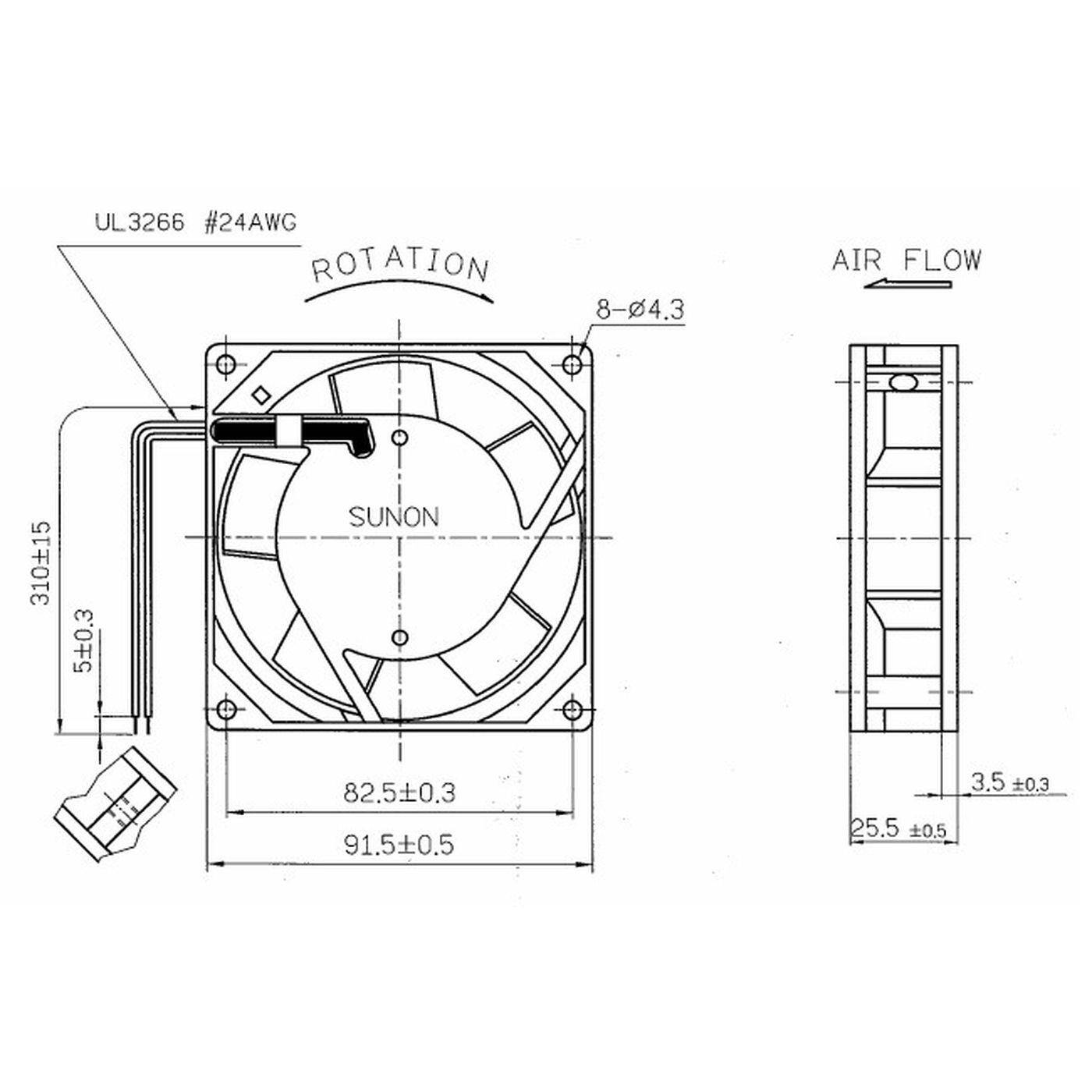Lüfter 230V AC 14,5W 92x92x25mm 49,2m³/h 2250U/Min 49,2m³/h Sunon SF23092A2092HSL