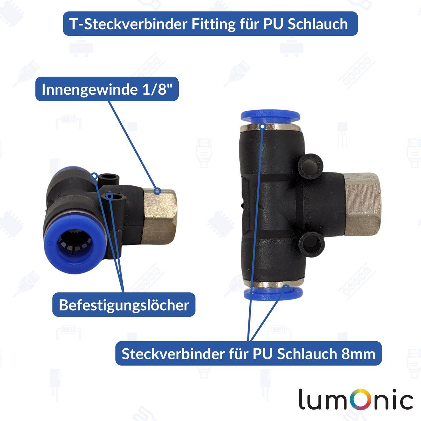 PU hose T-connector fitting with female thread 8mm*1/8inch T-piece Push-in Pneumatic plug connector T-distributor Compressed air