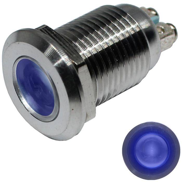 Edelstahl Kontrollleuchte V2A Signalleuchte Ø12mm LED Blau IP67 Schraubanschluss Ø16x24mm -25...+70°C