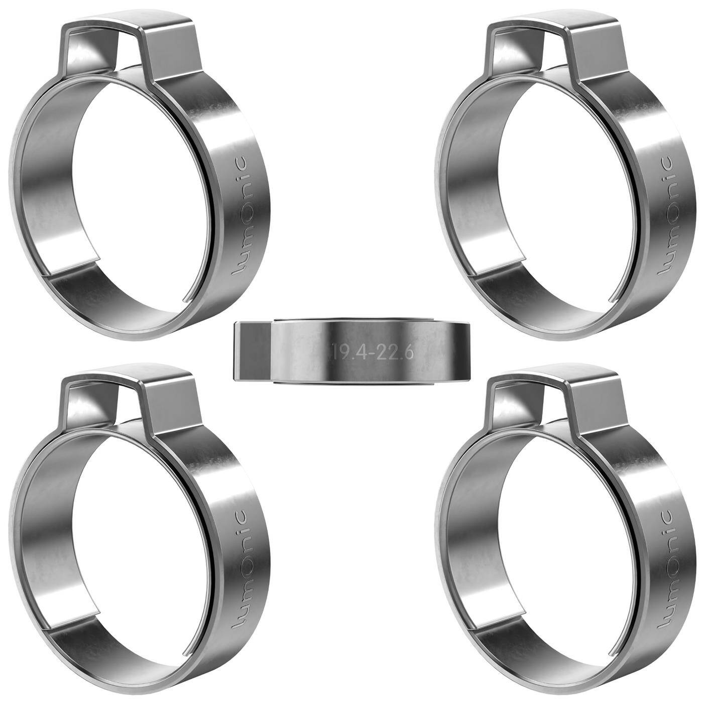 Lumonic I 5x 1-ear clip 19,4-22,6mm I V2A Stainless steel I Single ear clip I Hose clamp I for Compressed air, Pipe systems, Garden, CAR