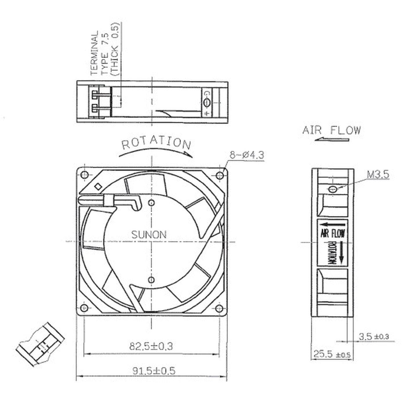 Lüfter 230V AC 14,5W 92x92x25mm 50,9m³/h 2350U/Min 50,9m³/h Sunon SF23092A2092HBT