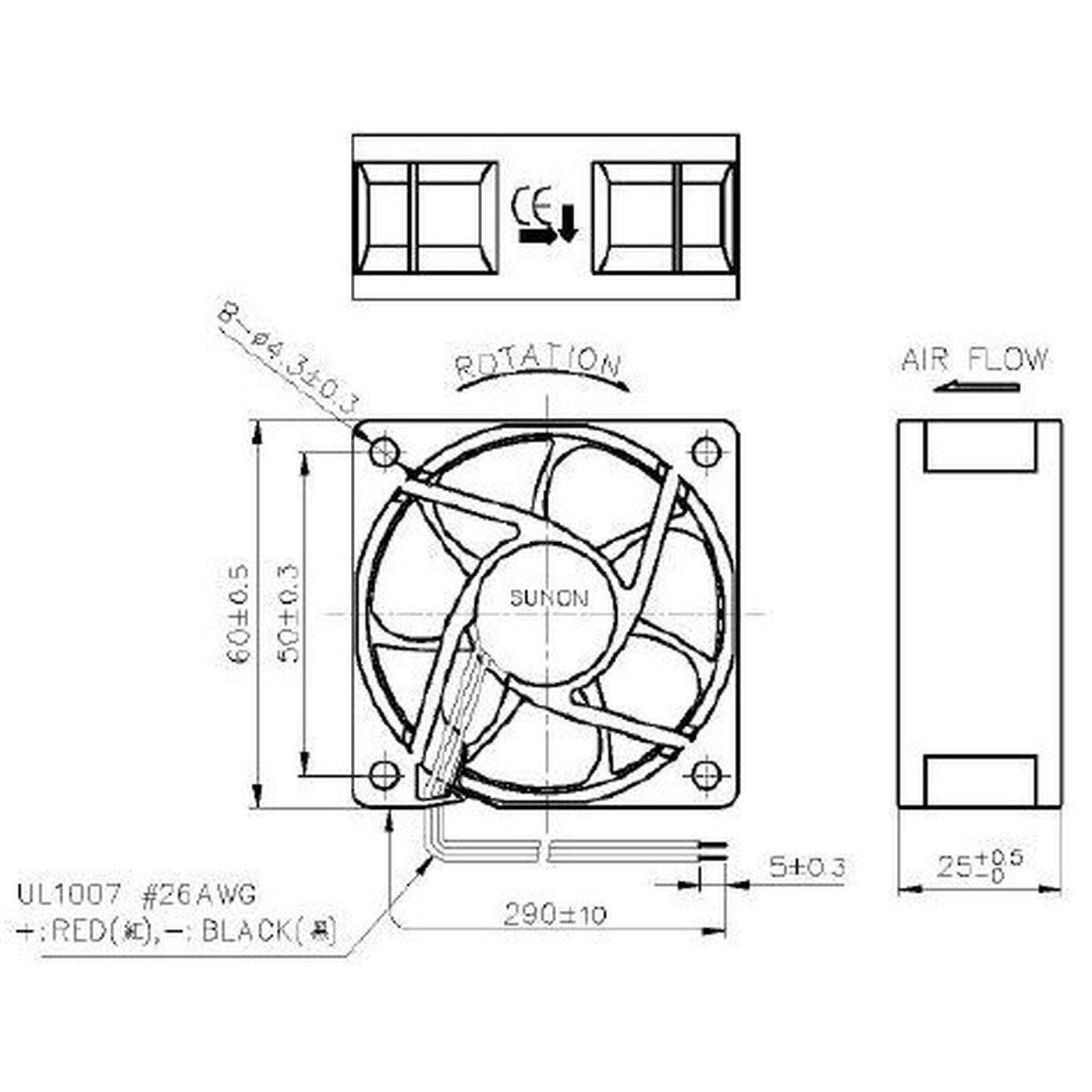 Lüfter 12V DC 1,47W 60x60x25mm 39,9m³/h 4500U/Min 39,9m³/h Sunon EE60251S11000U999