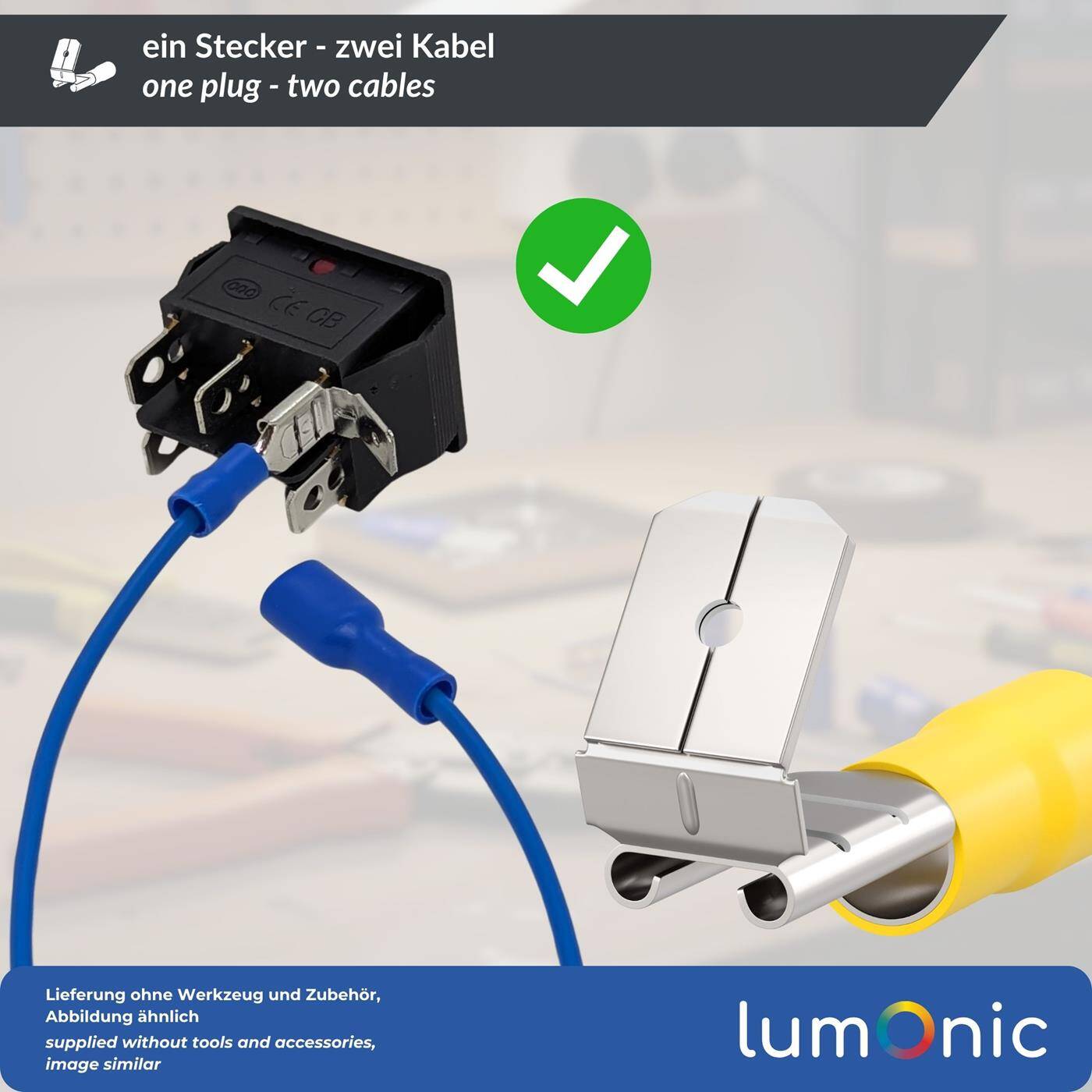 Lumonic 25x Flat receptacle with branch 4,0-6,0mm²  | for flat plug 0,8 x 6,4mm | Partially insulated | Cable connector without soldering | 2 cables, 1 connection, without luster terminal | Automotive, mechanical engineering