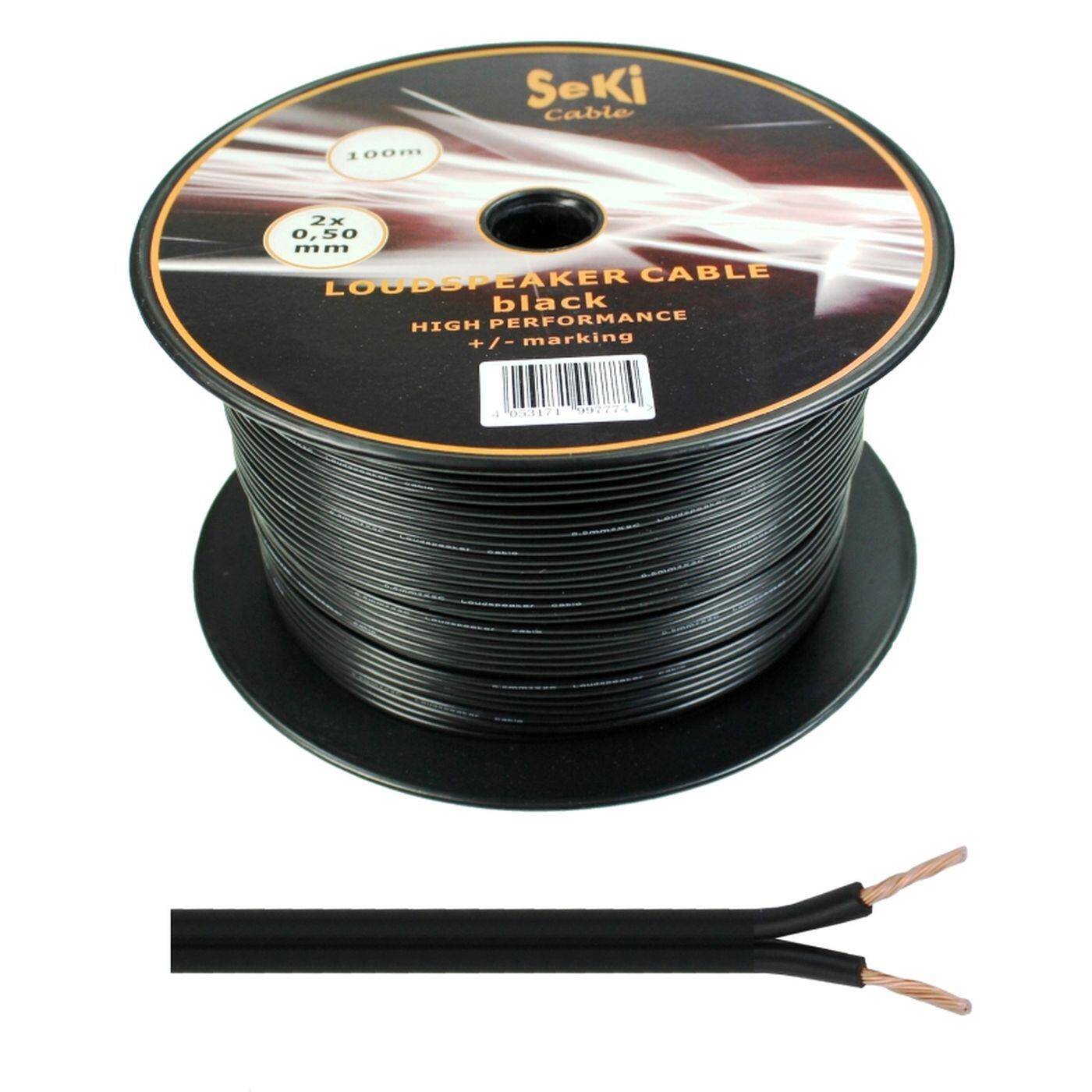 100m Lautsprecherkabel 2x 0,5mm² Schwarz Audiokabel Boxenkabel