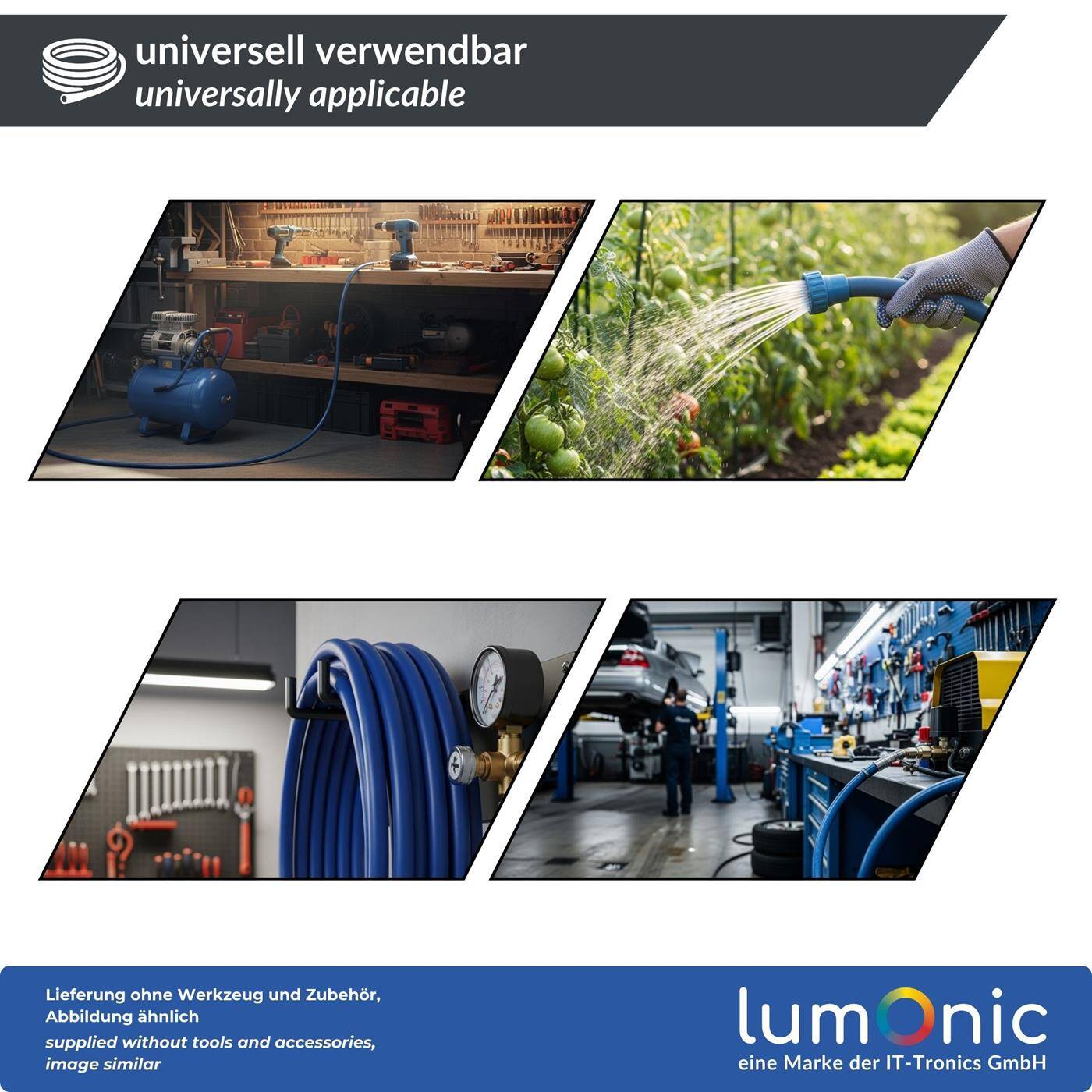 Lumonic 50m Druckluftschlauch I 9mm I flexibel, abriebfest und gewebeverstärkt I Druckluft & Bewässerung I Wasserschlauch I PVC Schlauch bis 20 bar
