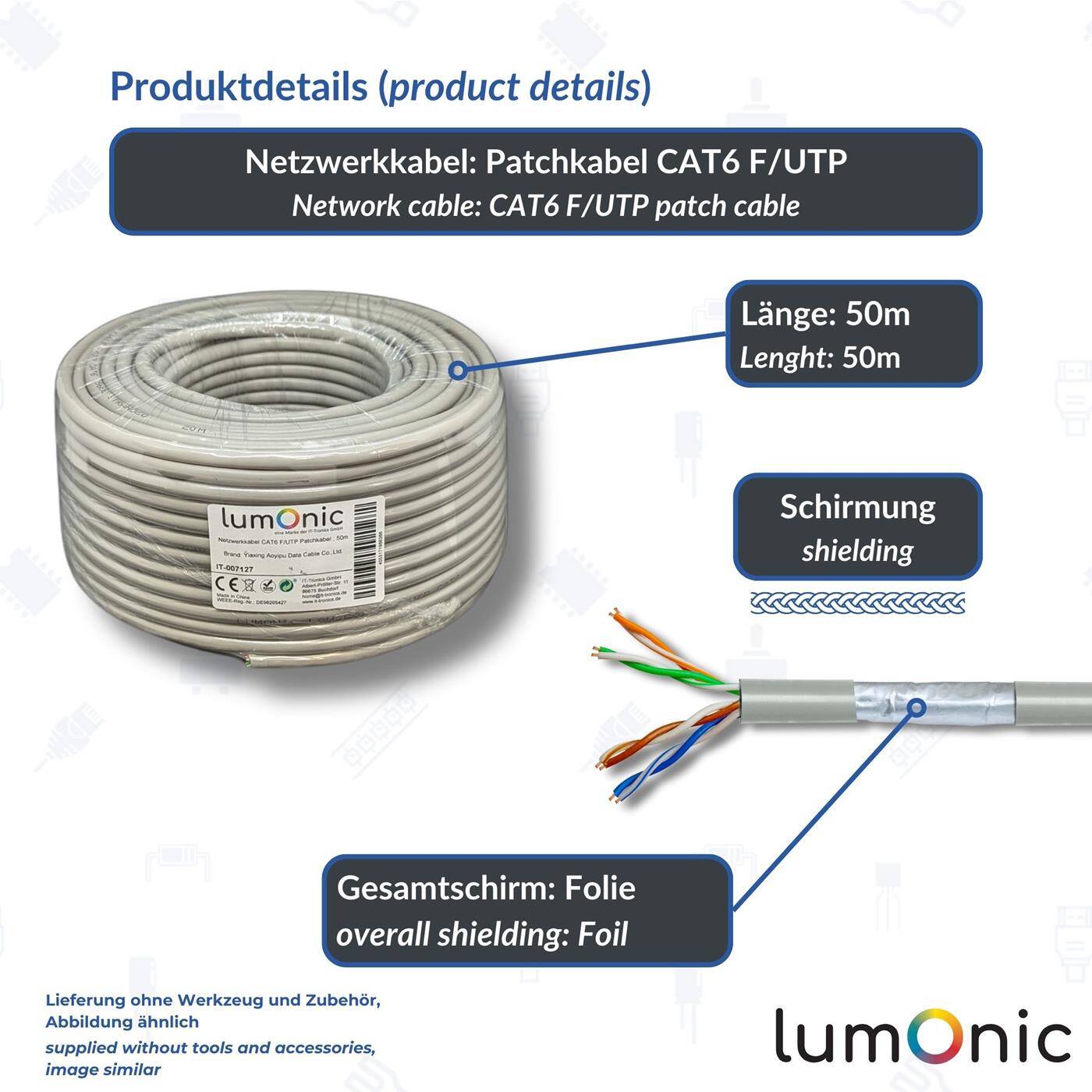 50m Network cable Patch cable CAT6 F/UTP Ethernet LAN cable CAT6 CAT.6