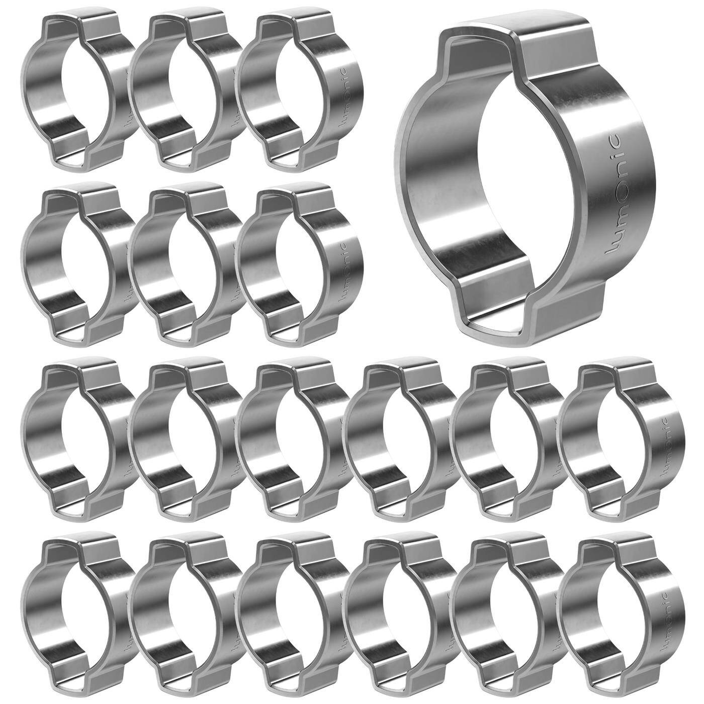 Lumonic I 20x 2-Ohr-Schelle 13-15mm I V2A Edelstahl I Zweiohrschelle I Schlauchschelle I für Druckluft, Rohrsysteme, Garten, KFZ