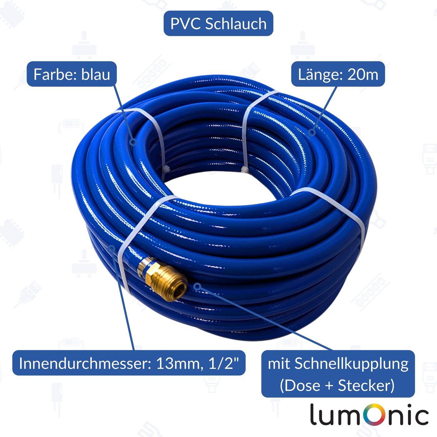 20m Druckluftschlauch mit Schnellkupplung 13mm PVC Druckluftverlängerung Dose & Stecker fertig konfektioniert flexibel, abriebfest und gewebeverstärkt 20m Druckluftschlauch mit Schnellkupplung 13mm PVC Druckluftverlängerung Dose & Stecker fertig konfektioniert flexibel, abriebfest und gewebeverstärkt