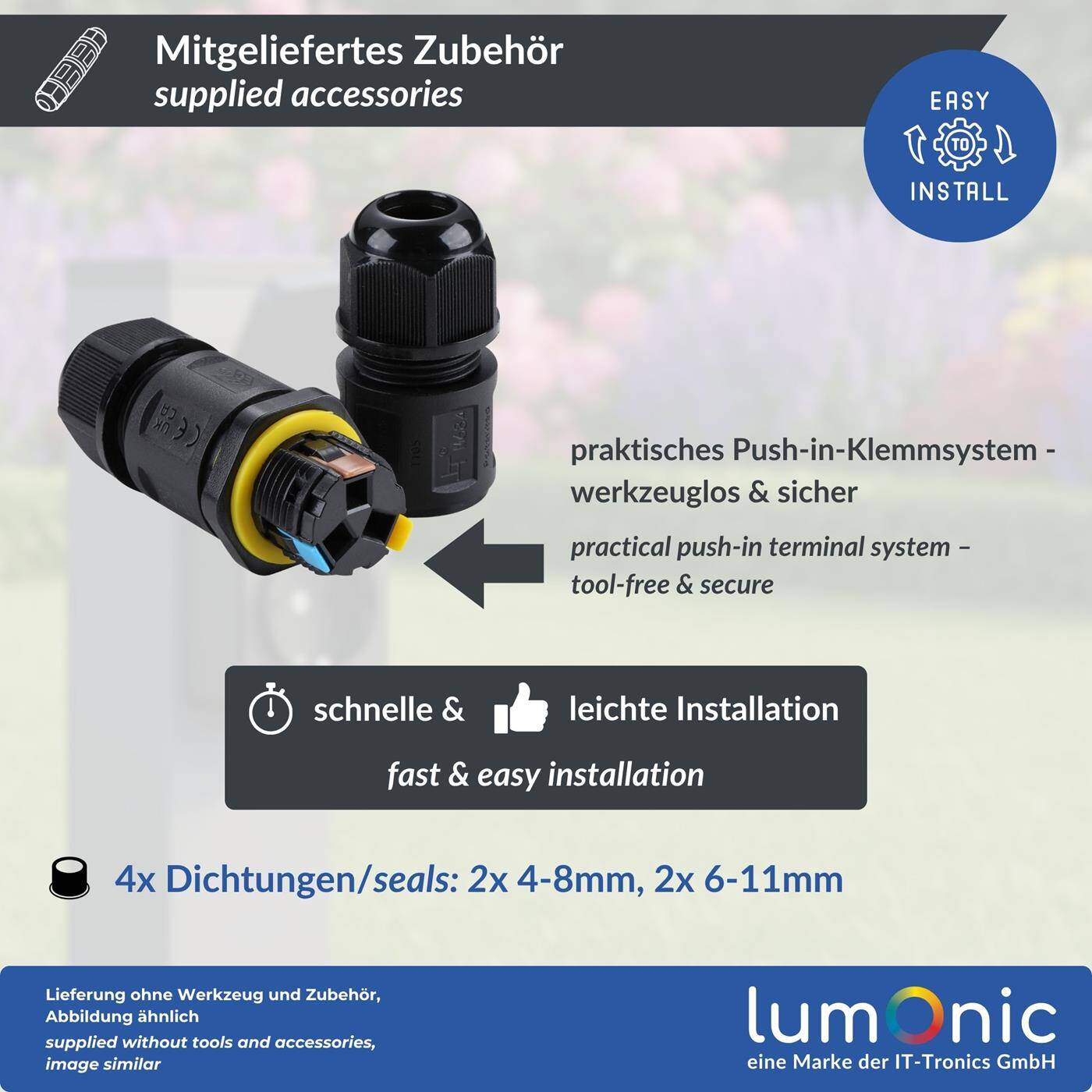 Lumonic Stromkabelverbinder wasserdicht IP68 | schnelle, sichere Kabelreparatur | für Kabel 0,5-2,5mm² | -40°C bis+ 105°C | Kabelverbinder für Outdoor, Garten, Erdkabel