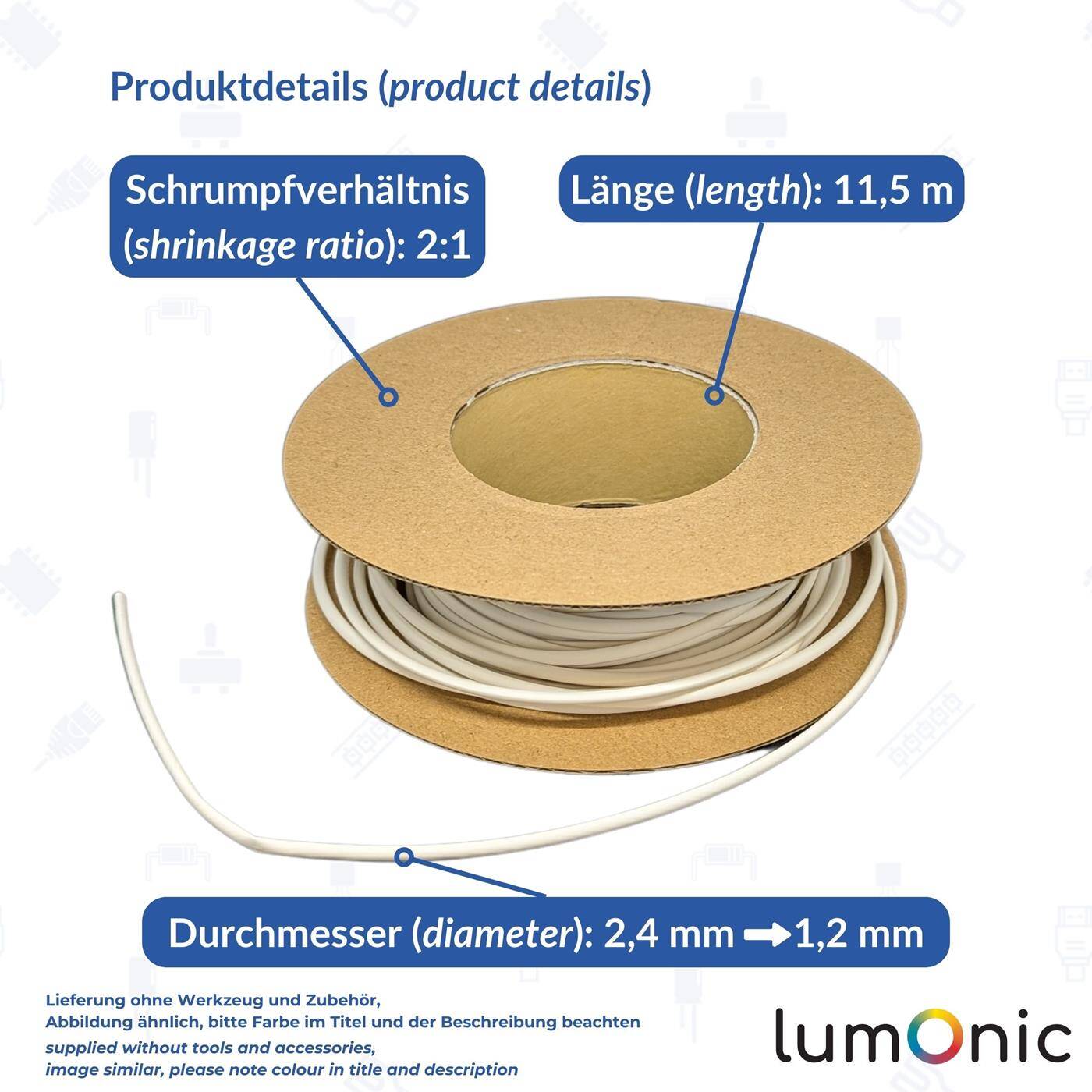 Lumonic 11,5m Schrumpfschlauch Box 2:1 Transparent - Hier von: 2,4mm auf 1,2mm - Dickwandiger Schrumfpschlauch in verschiedenen Größen