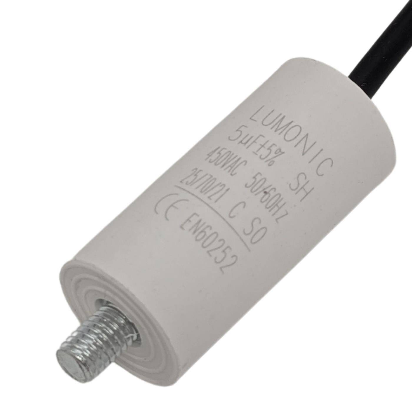 Starting capacitor with Cable 25cm 5µF 450V 26x55mm 5uF Motor capacitor with plastic housing