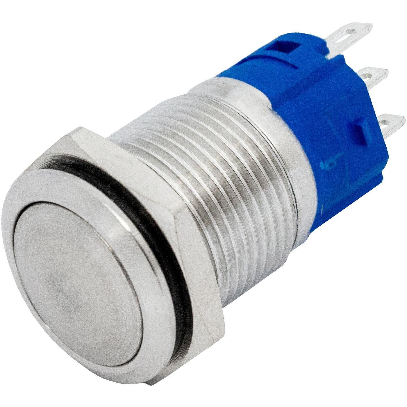 Stainless steel Pressure switch domed Ø16mm IP65 2,8x0,5mm Pins 250V 3A Vandal-proof