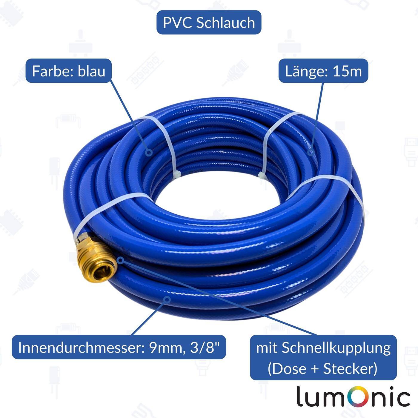 15m Druckluftschlauch mit Schnellkupplung 9mm PVC Druckluftverlängerung Dose & Stecker fertig konfektioniert flexibel, abriebfest und gewebeverstärkt 15m Druckluftschlauch mit Schnellkupplung 9mm PVC Druckluftverlängerung Dose & Stecker fertig konfektioniert flexibel, abriebfest und gewebeverstärkt