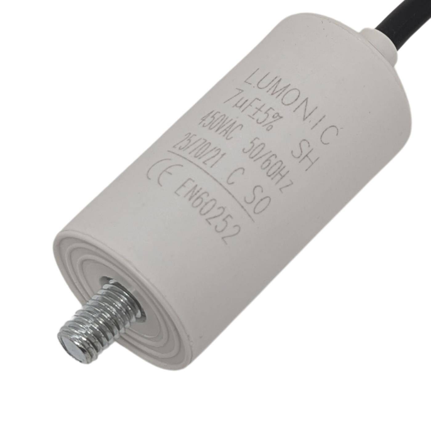 Anlaufkondensator mit Kabel 25cm 7µF 450V 30x60mm 7uF Motorkondensator mit Kunststoffgehäuse