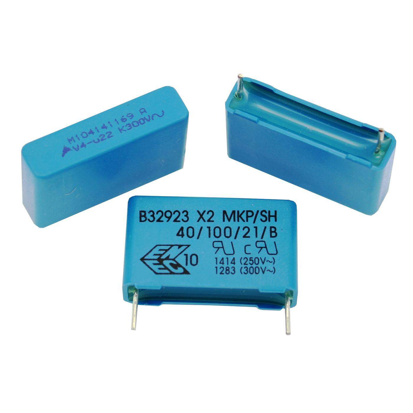 Epcos MKP Entstörkondensator | 0,22µF 300V AC I 2-Pin Anschluss I 2-Pin I 0,22uF, 220nF I Kondensator gegen Flackern | für Haushaltsgeräte, Elektrowerkzeuge, Gebäudetechnik, Industrieanwendungen, LED