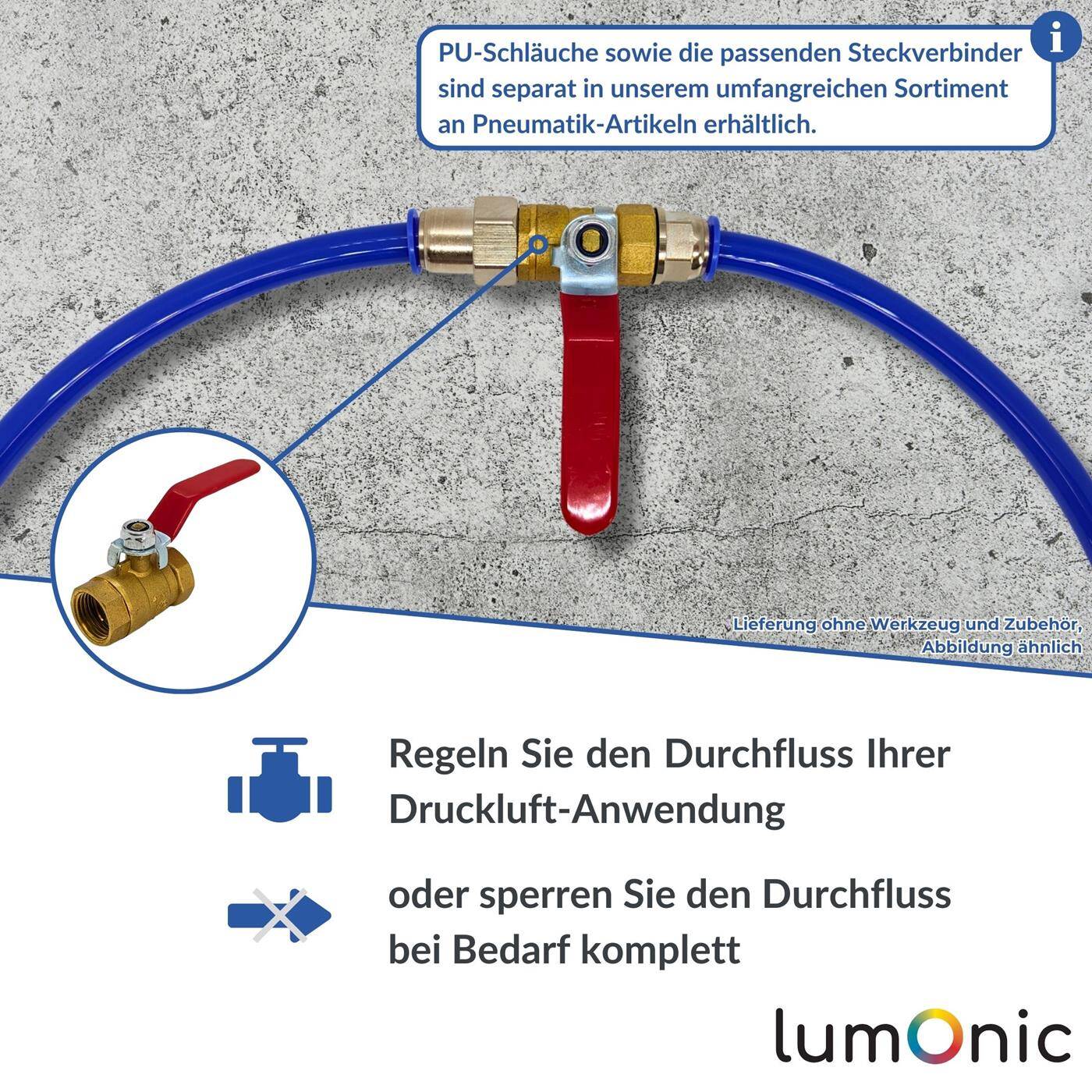 Ball valve round with lever handle 3/8 Customs 2 x Internal thread Corrosion-resistant brass Stopcock for compressed air Workshop